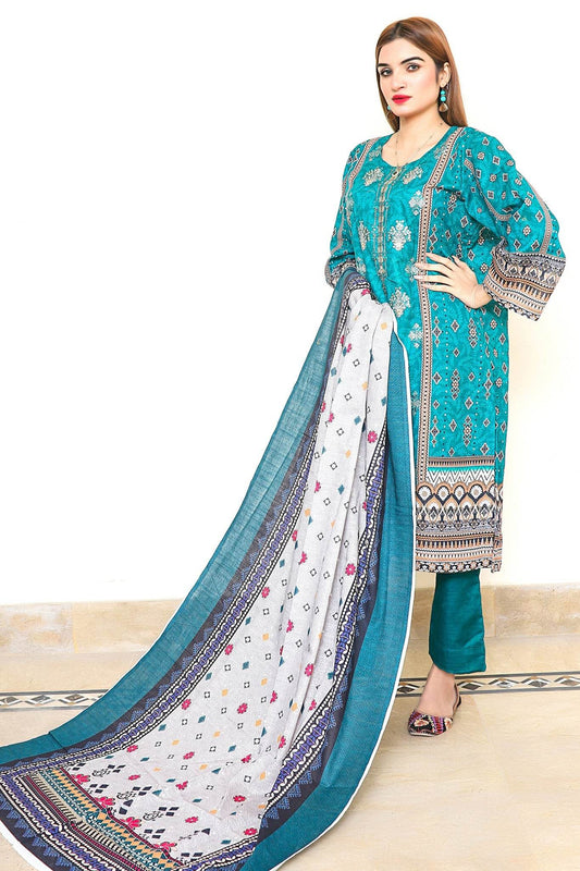 Frosted Blue - 3 PIECE EMBROIDERED KHADDAR