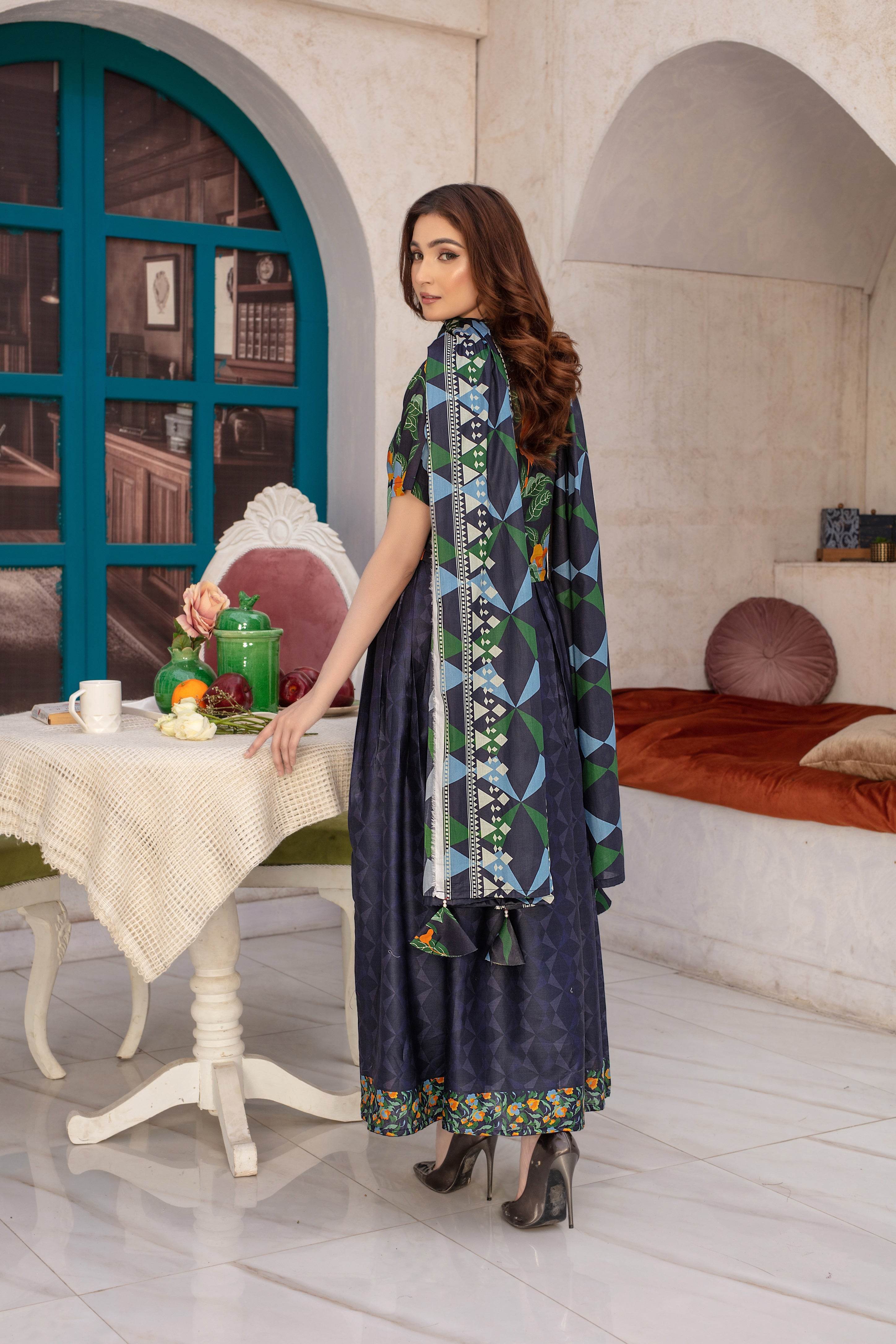 Dreamscape- 03 Piece Unstitched Digital Print with Lawn Dupatta - Ayzal Minal
