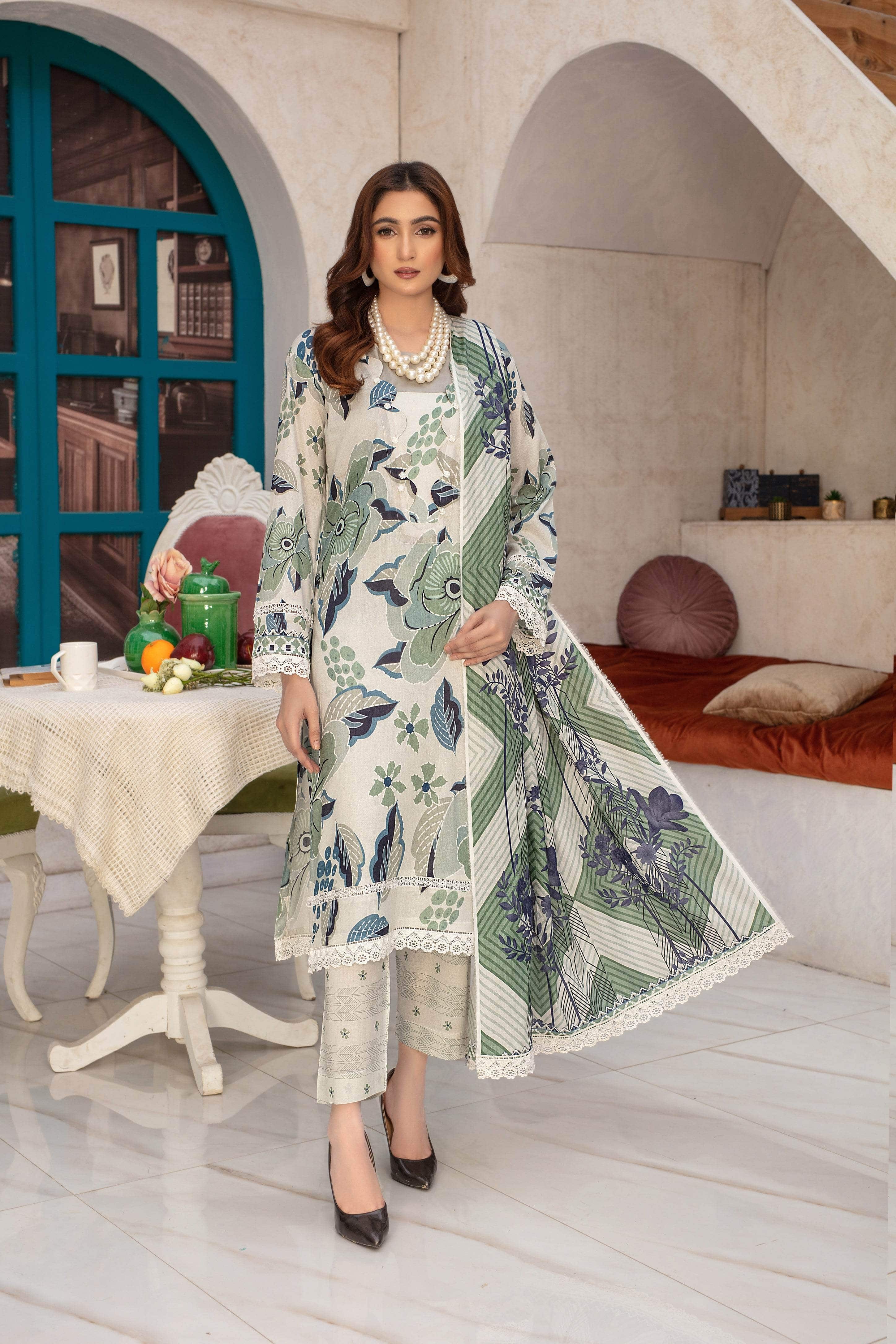 Inara- 03 Piece Dhanak Unstitched Digital Print with Dhanak Dupatta