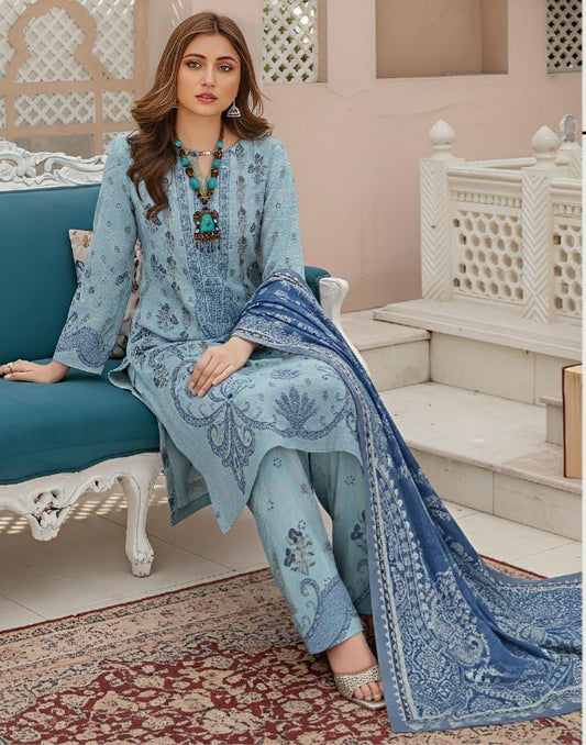 Nurelle- 03 Piece Khaddar Unstitched Digital Print with khaddar Dupatta