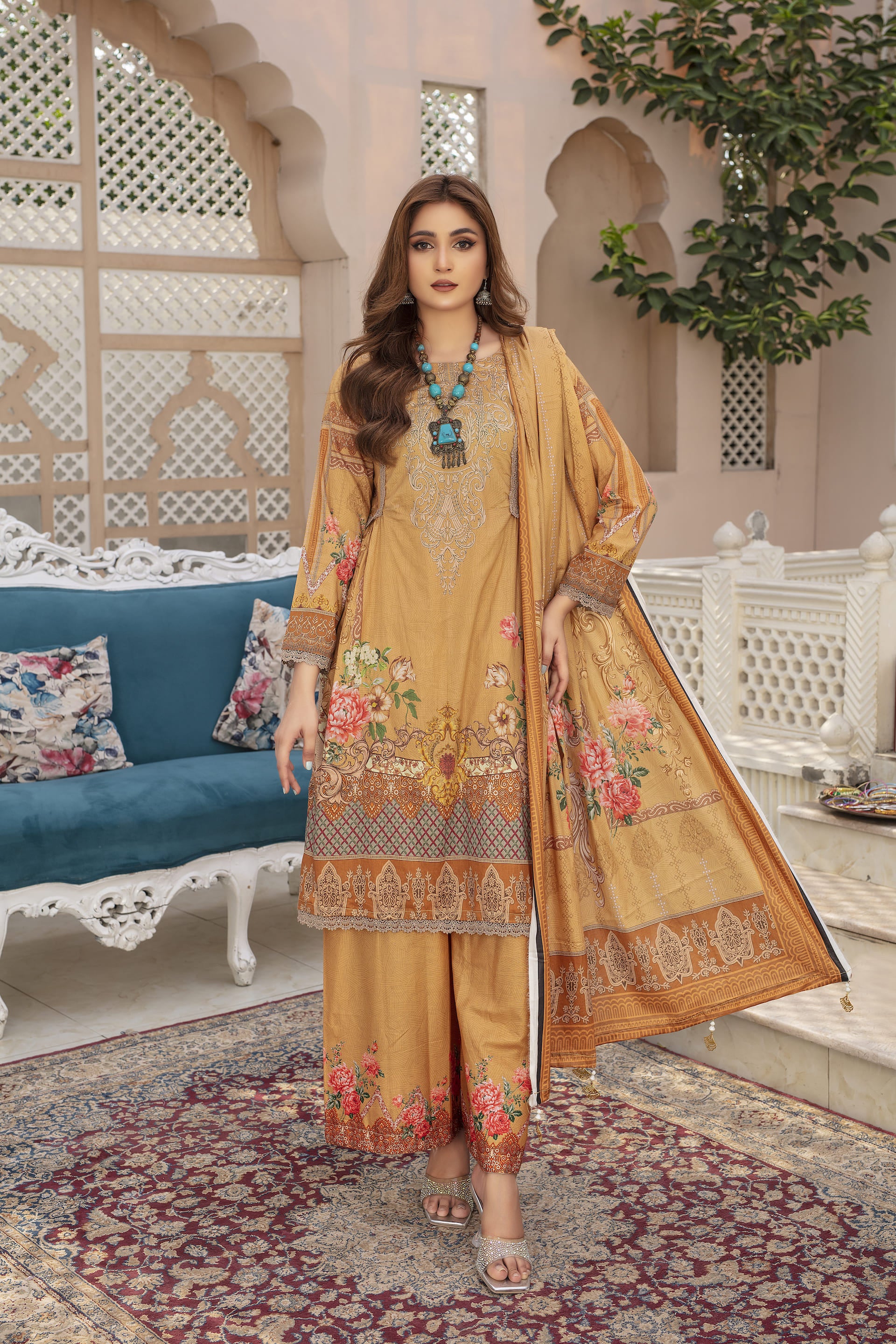 Saffron Song - 03 Piece Unstitched Digital Print with Lawn Dupatta