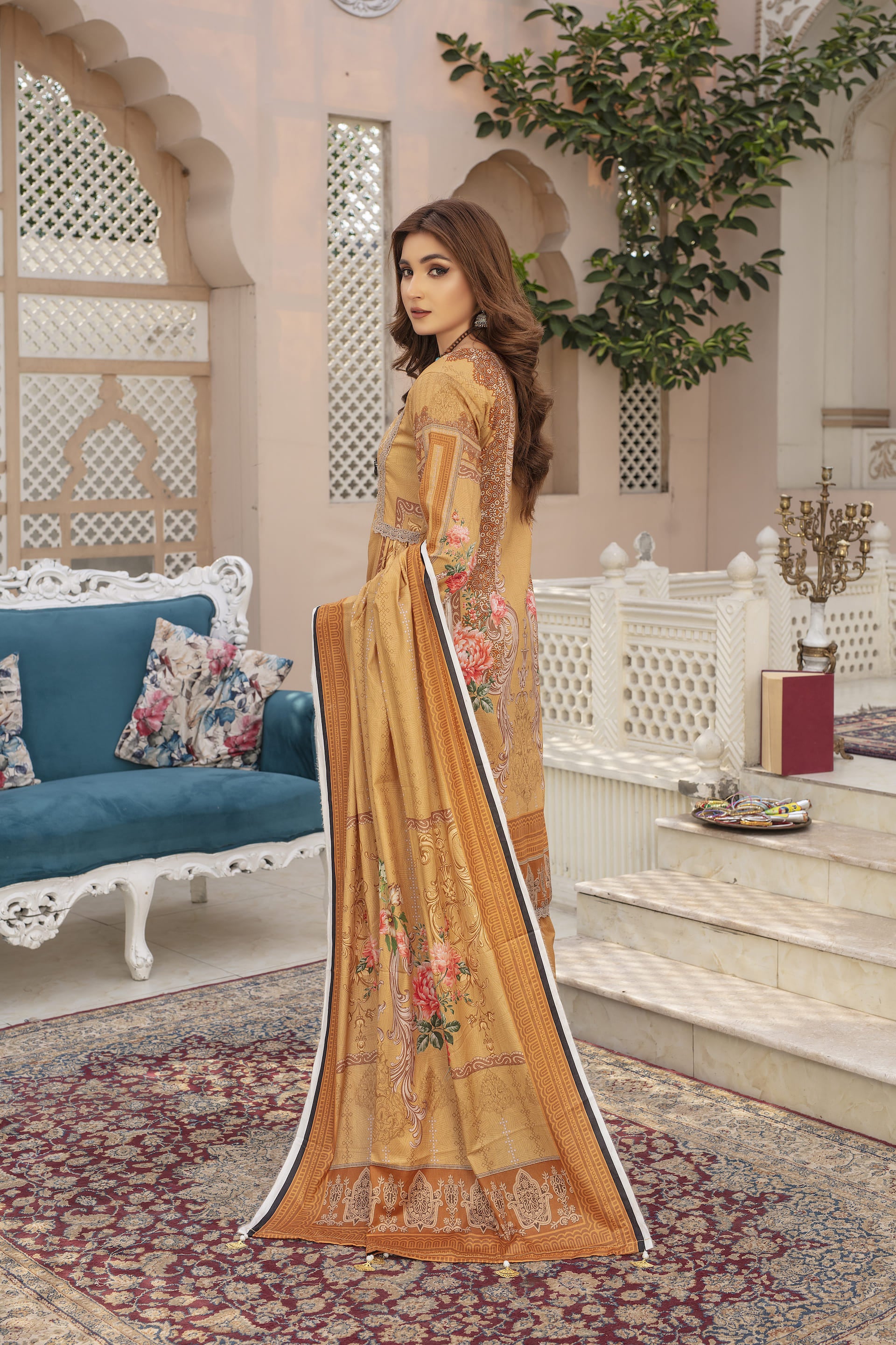 Saffron Song - 03 Piece Unstitched Digital Print with Lawn Dupatta