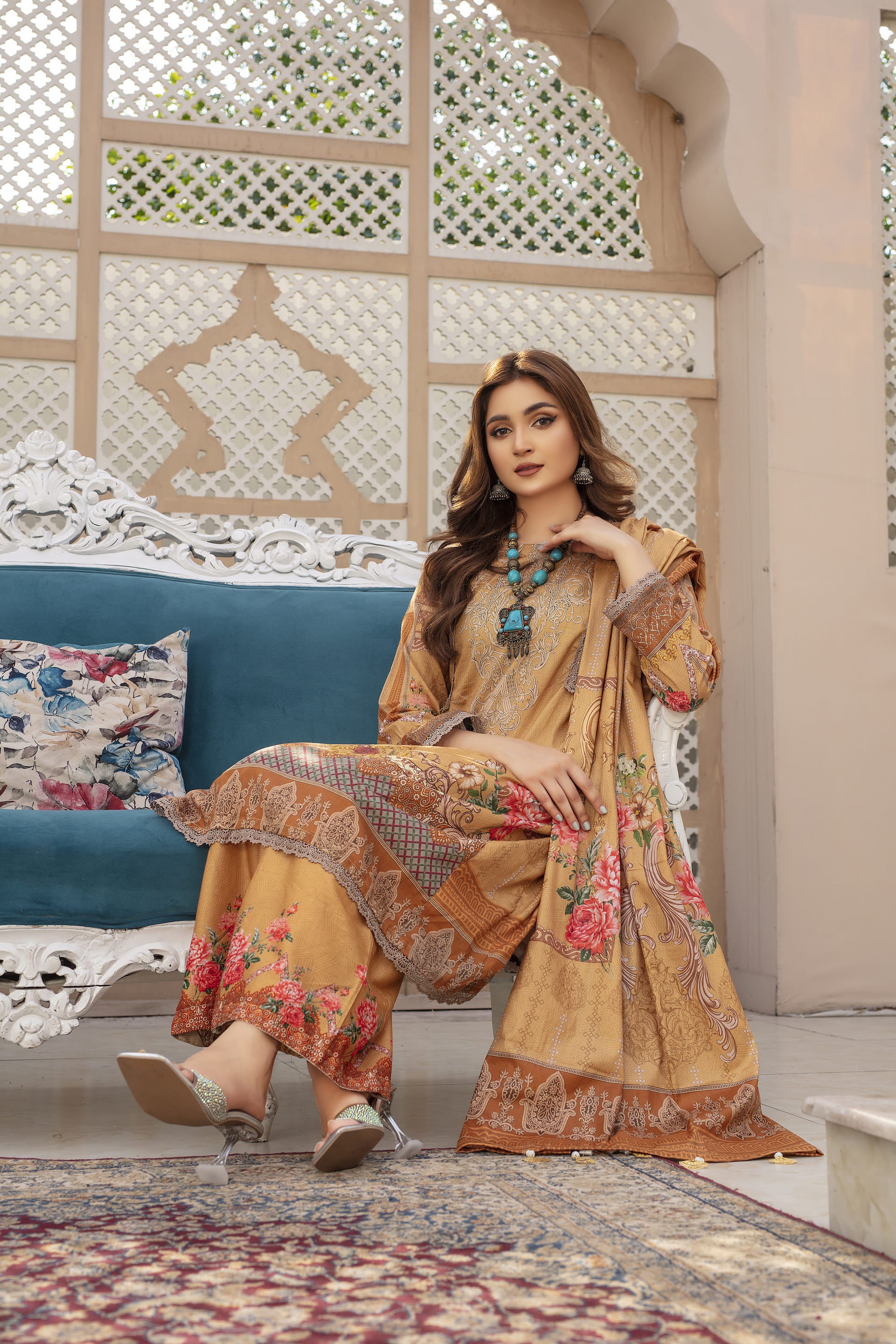 Saffron Song - 03 Piece Unstitched Digital Print with Lawn Dupatta