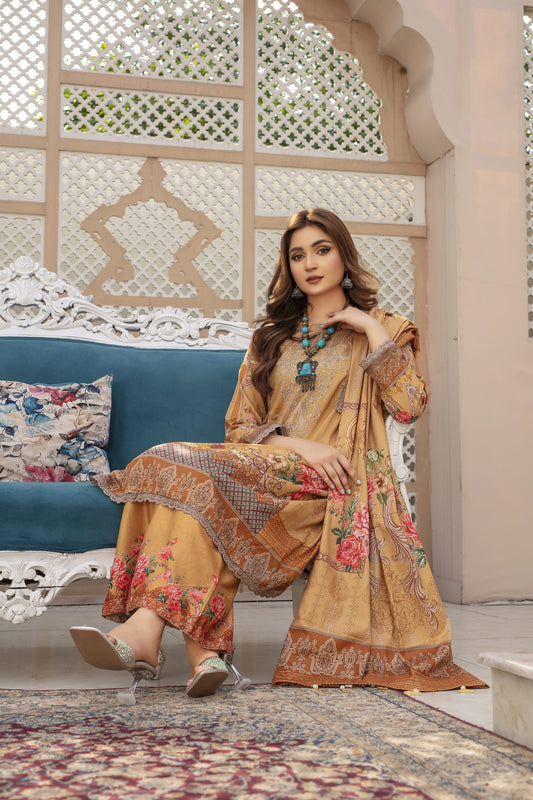 Saffron Song - 03 Piece Unstitched Digital Print with Lawn Dupatta