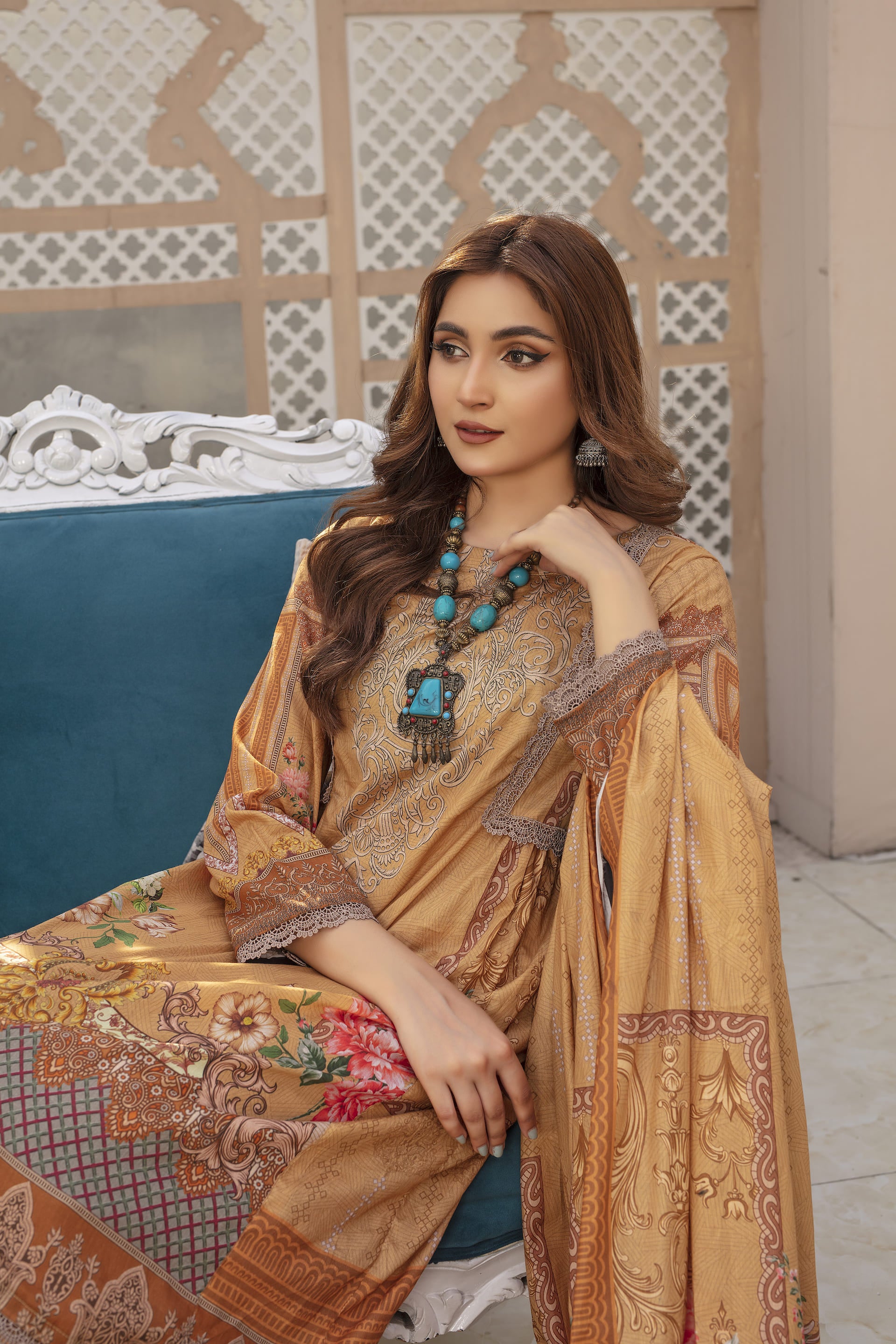 Saffron Song - 03 Piece Unstitched Digital Print with Lawn Dupatta