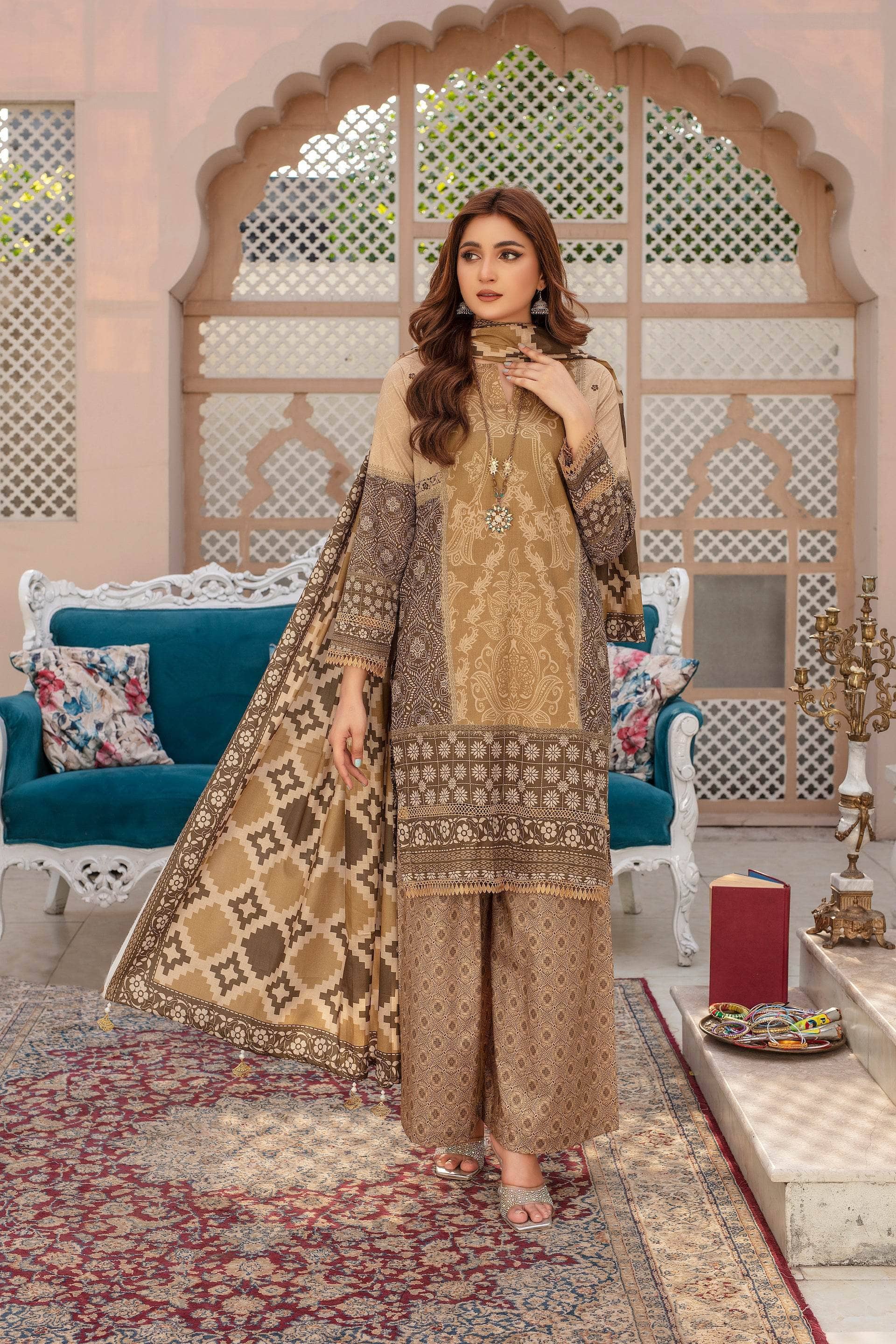 Cinnamon - 03 Piece Unstitched Digital Print with Lawn Dupatta