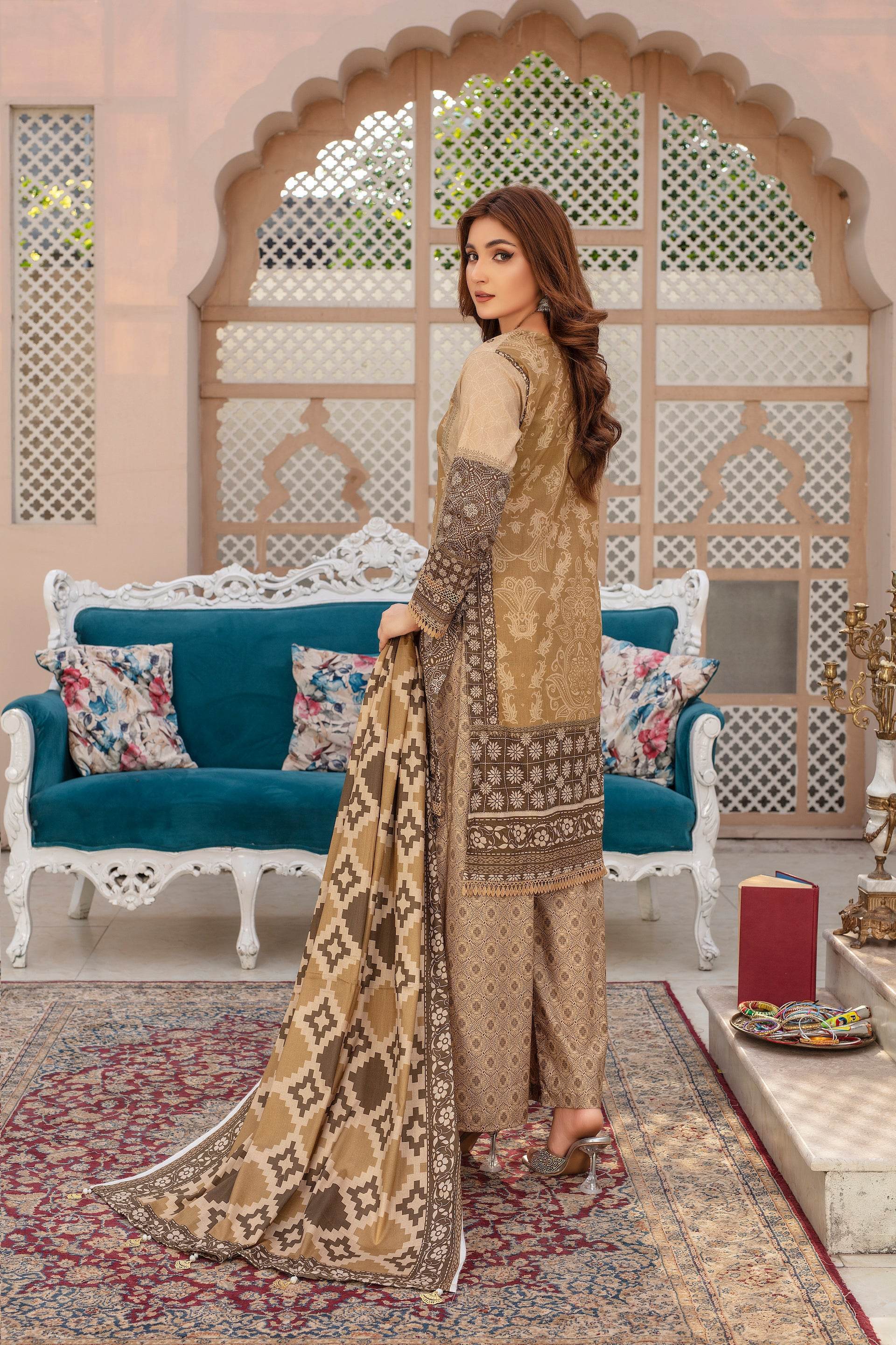 Cinnamon - 03 Piece Unstitched Digital Print with Lawn Dupatta - Ayzal Minal