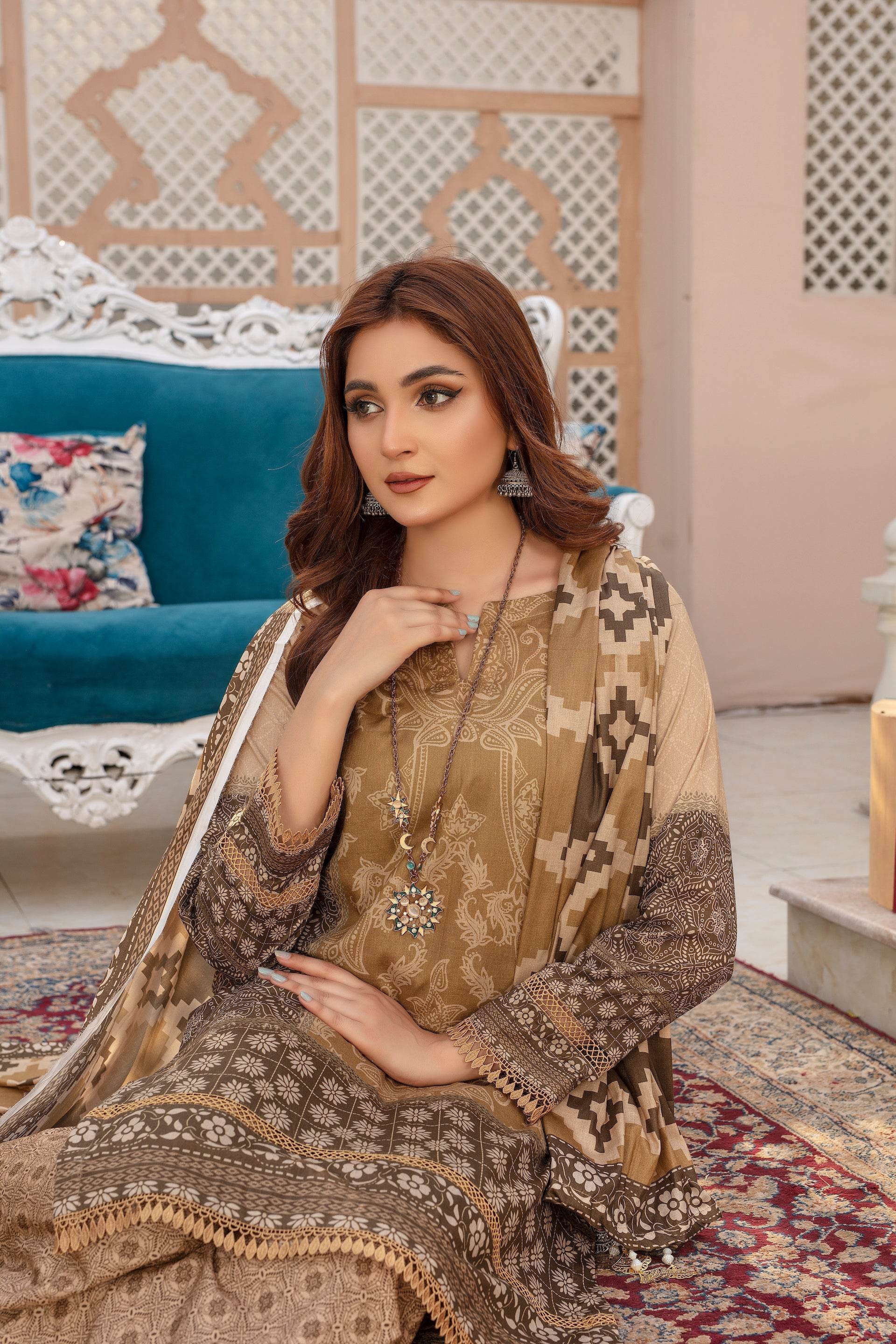 Cinnamon - 03 Piece Unstitched Digital Print with Lawn Dupatta - Ayzal Minal