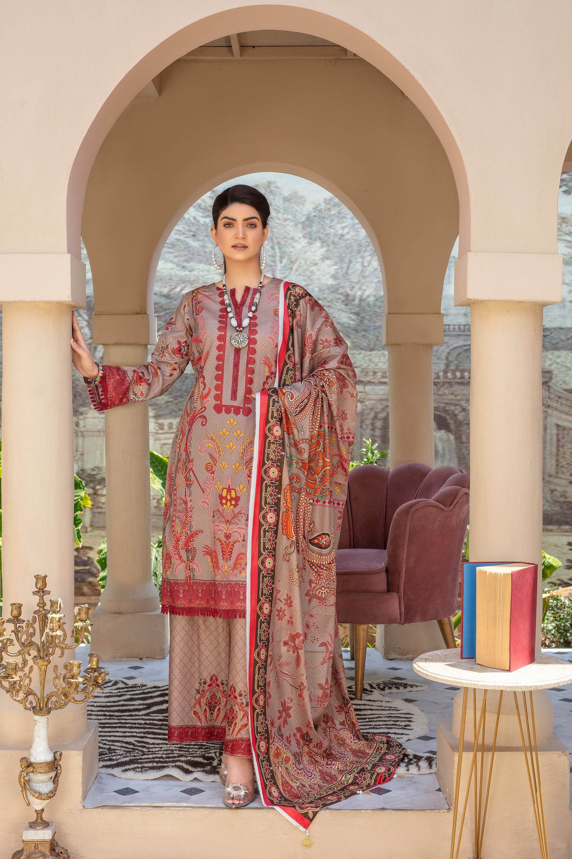 Heritage - 03 Piece Unstitched Digital Print with Lawn Dupatta - Ayzal Minal