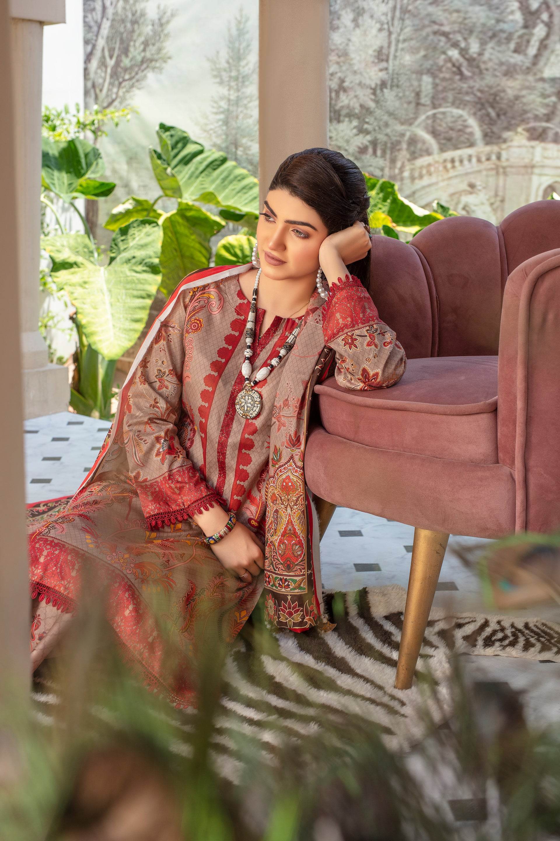Heritage - 03 Piece Unstitched Digital Print with Lawn Dupatta - Ayzal Minal