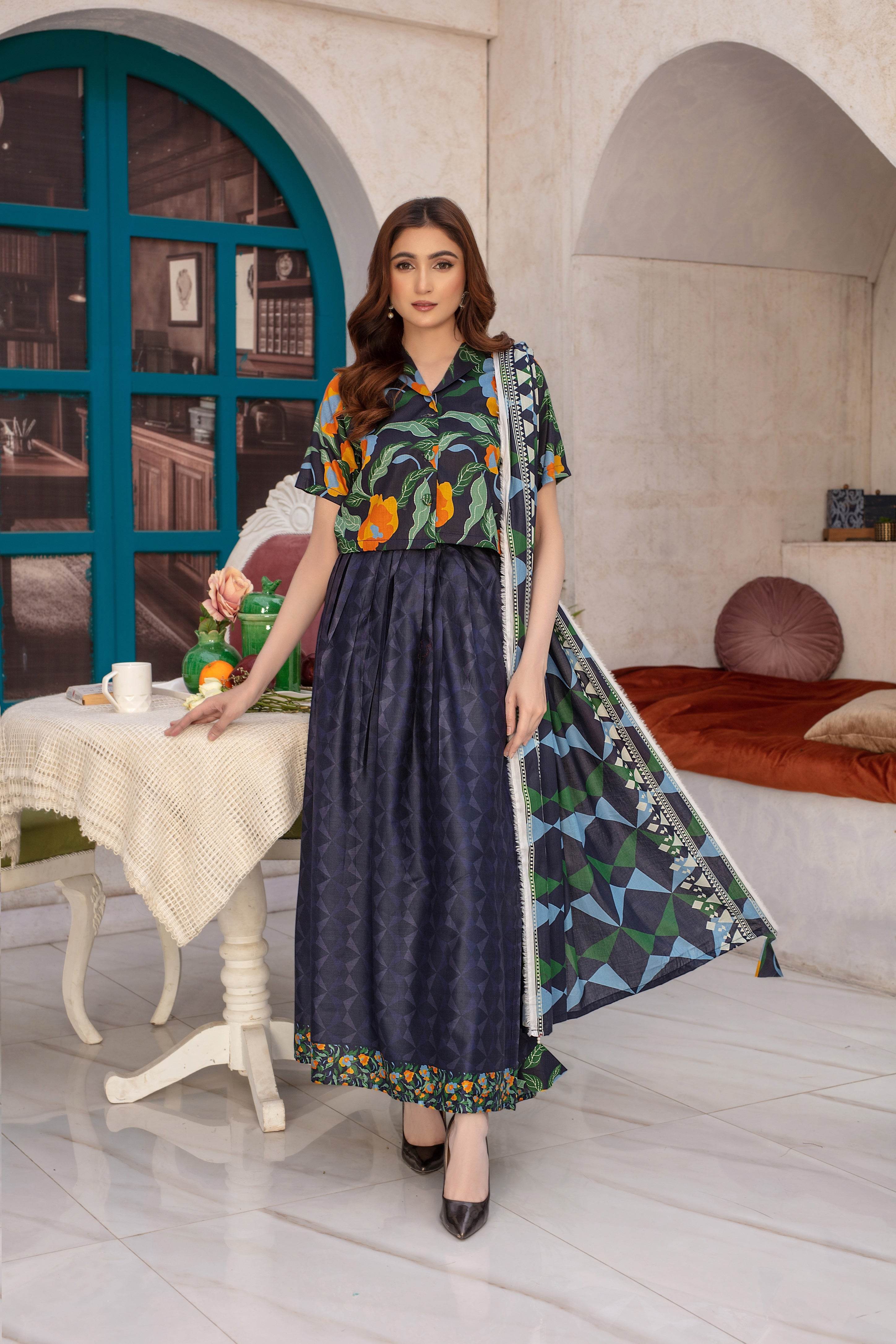 Dreamscape- 03 Piece Unstitched Digital Print with Lawn Dupatta - Ayzal Minal