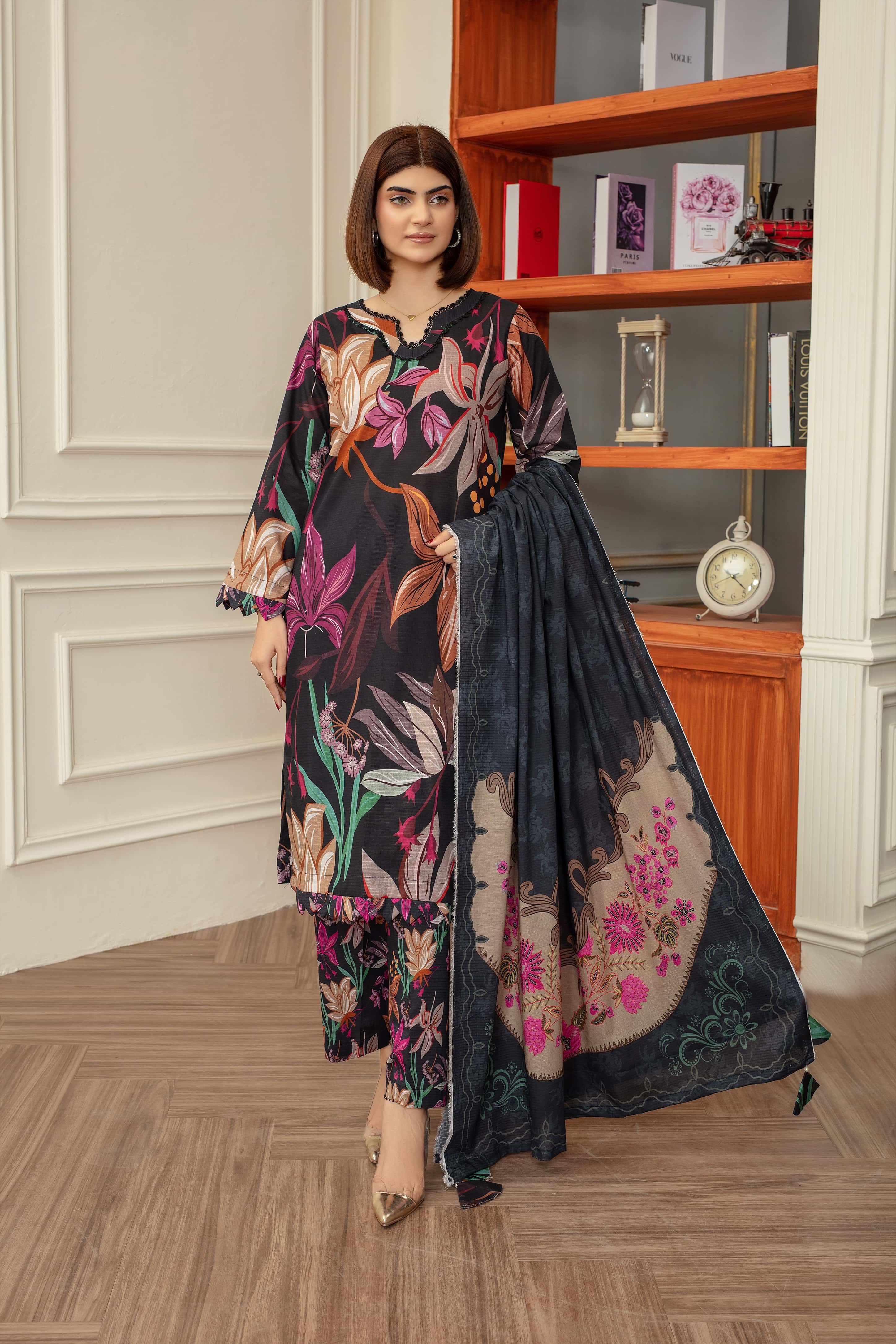 Pashmina- Luxury 03 Piece Unstitched Digital Print Bana Dora