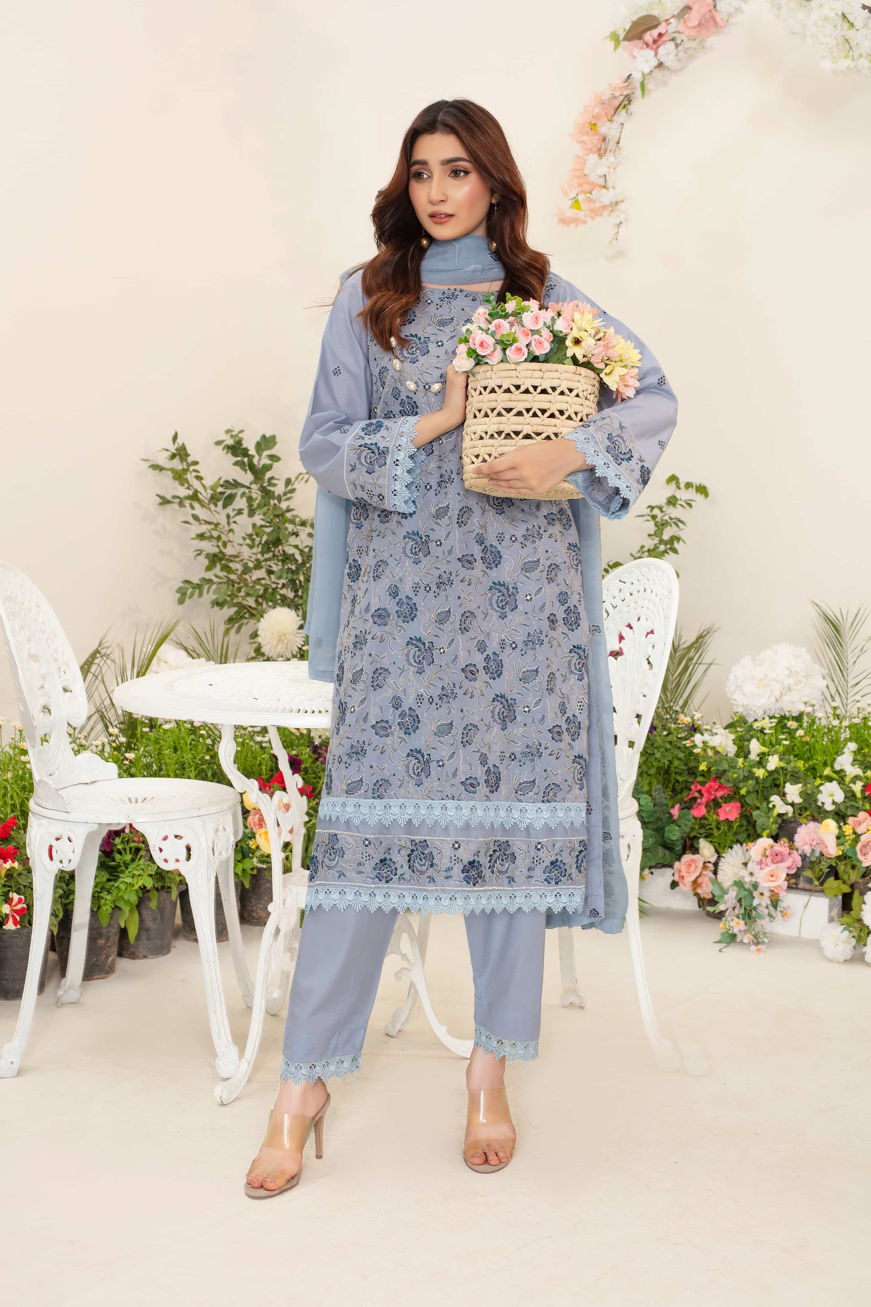 Saphira 3 piece full embroidered unstitched suit