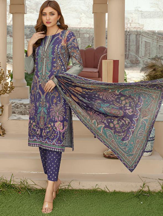 Amoria- 03 Piece Khaddar Unstitched Digital Print with khaddar Dupatta