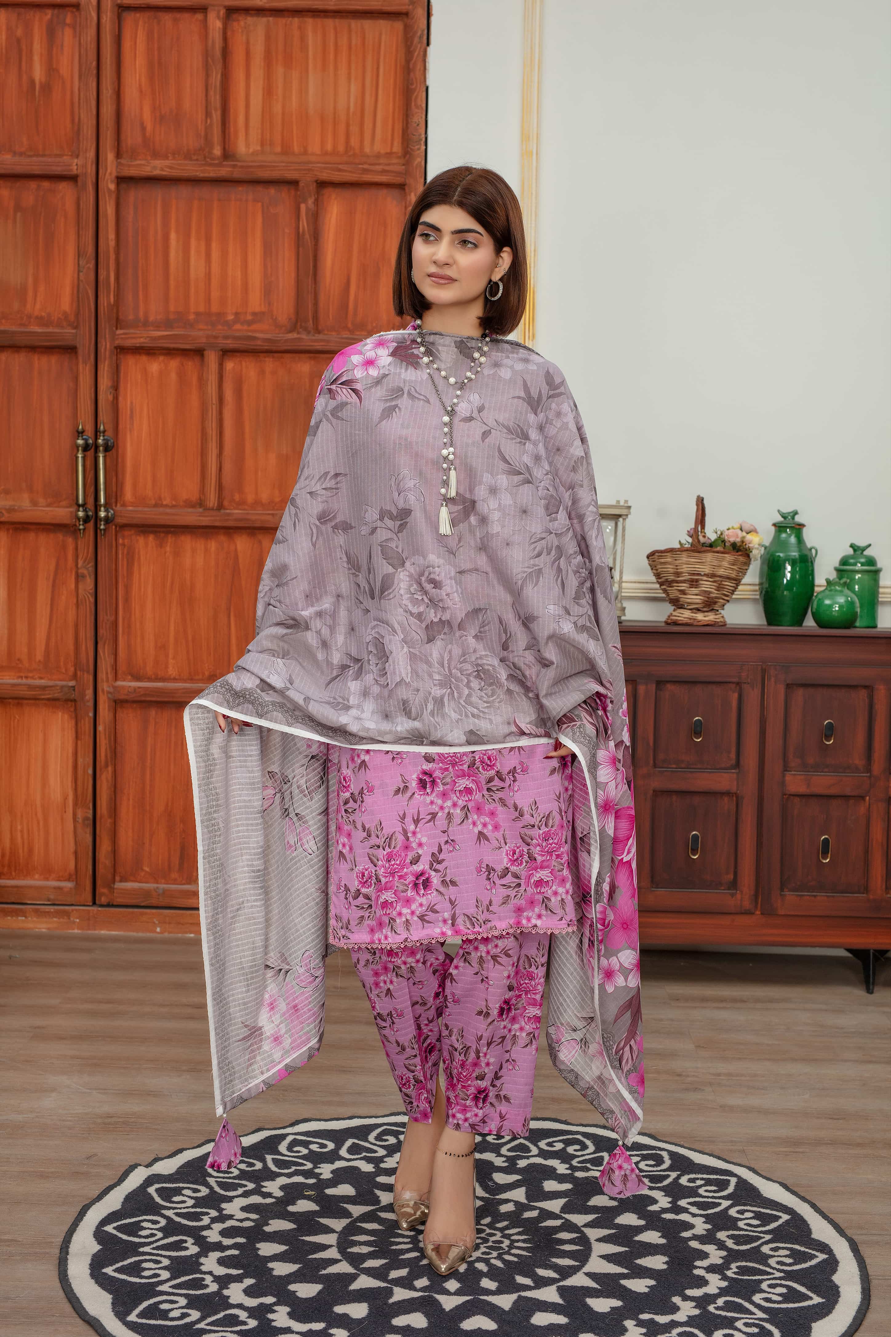 Roselle- Luxury 03 Piece Unstitched Digital Print Bana Dora