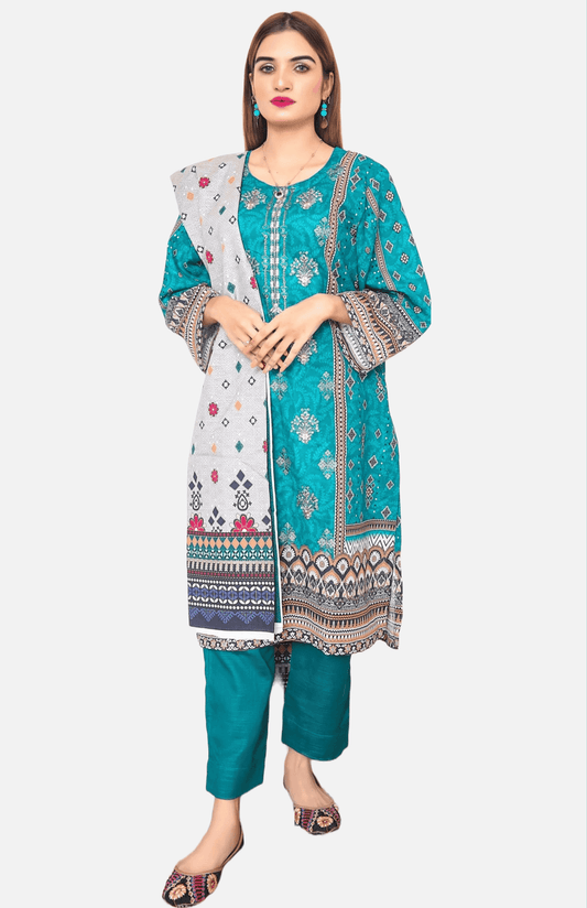 Frosted Blue - 3 PIECE EMBROIDERED KHADDAR