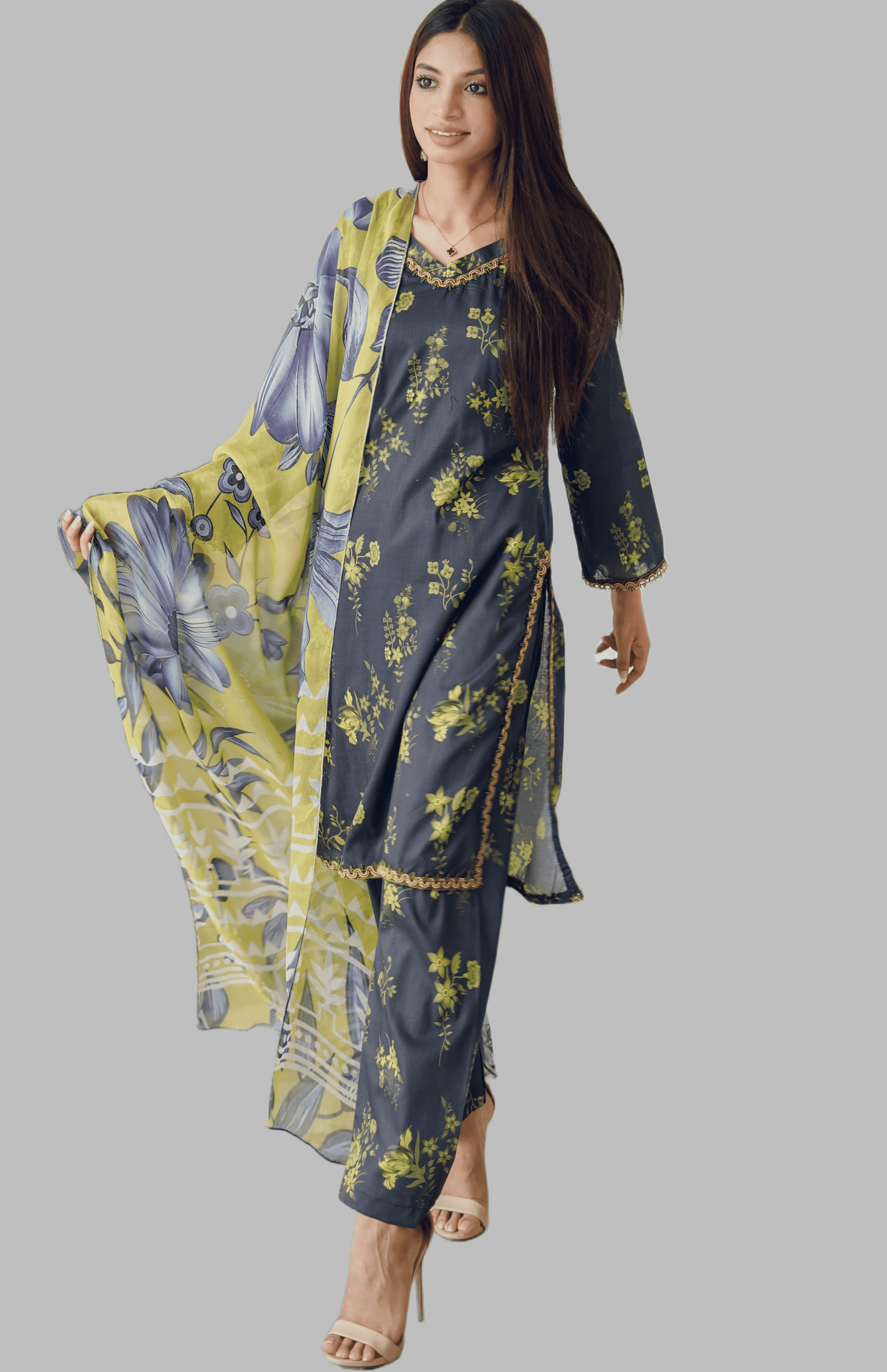 Lemon Blossom - 03 Piece Unstitched Digital Print with Bamber Dupatta