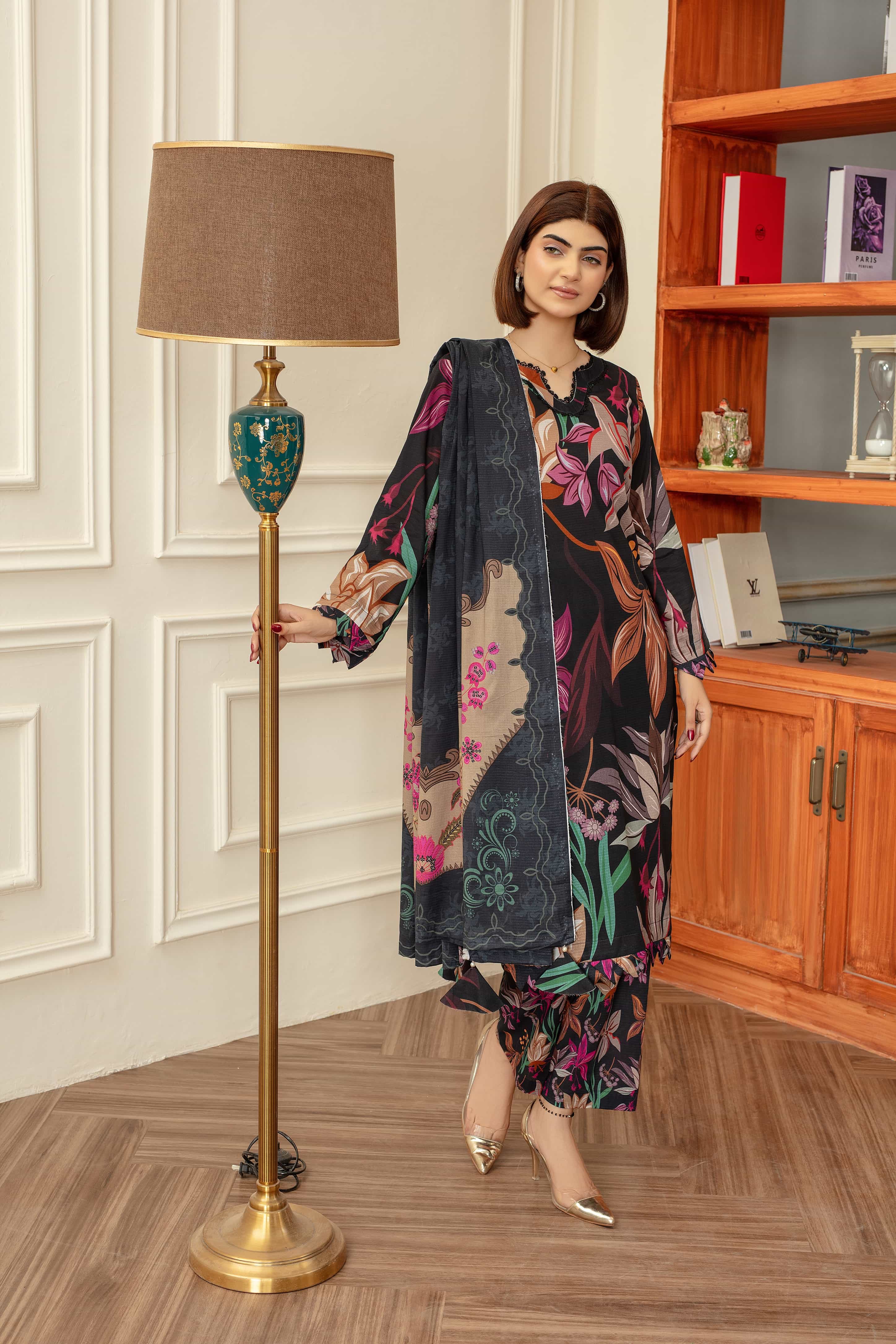 Pashmina- Luxury 03 Piece Unstitched Digital Print Bana Dora