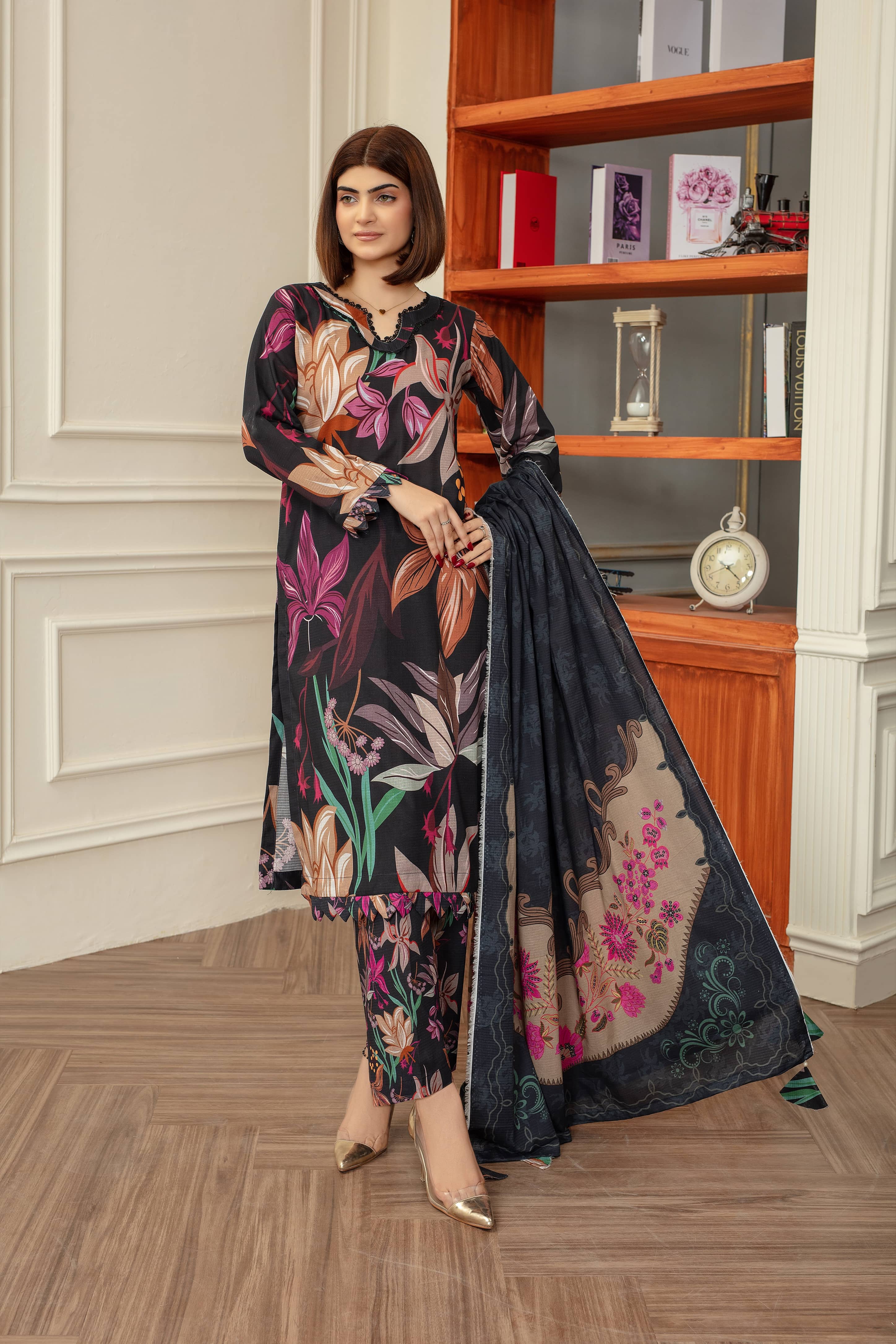 Pashmina- Luxury 03 Piece Unstitched Digital Print Bana Dora