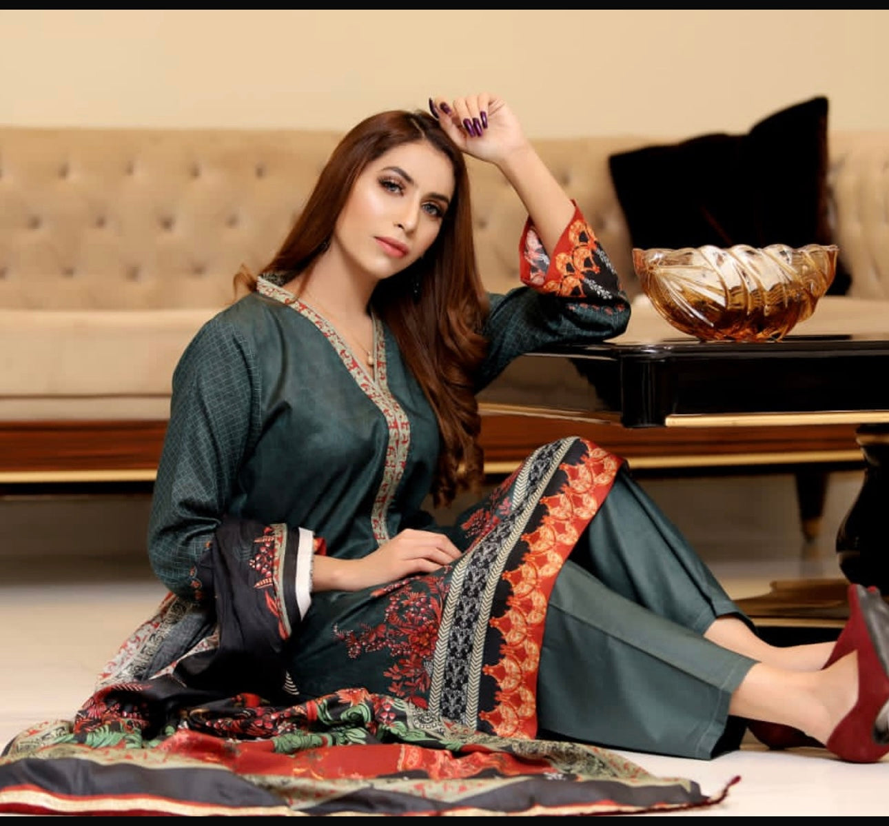 Verdure - 03 Piece Unstitched Digital Print Suit with Embroidered Neck & Lawn Dupatta