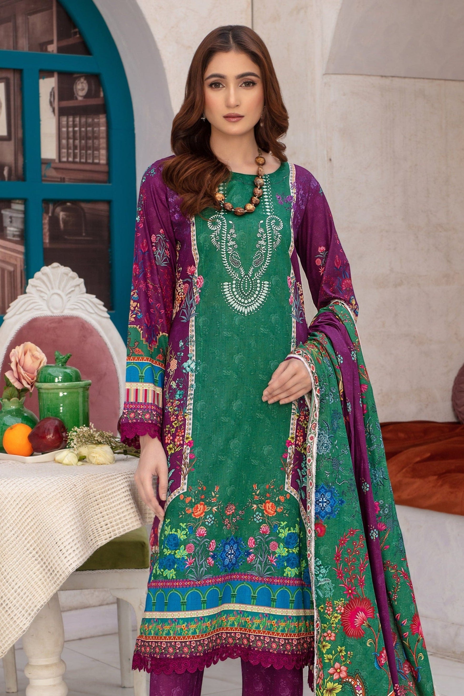 Zafira- 03 Piece Unstitched Digital Print with Lawn Dupatta