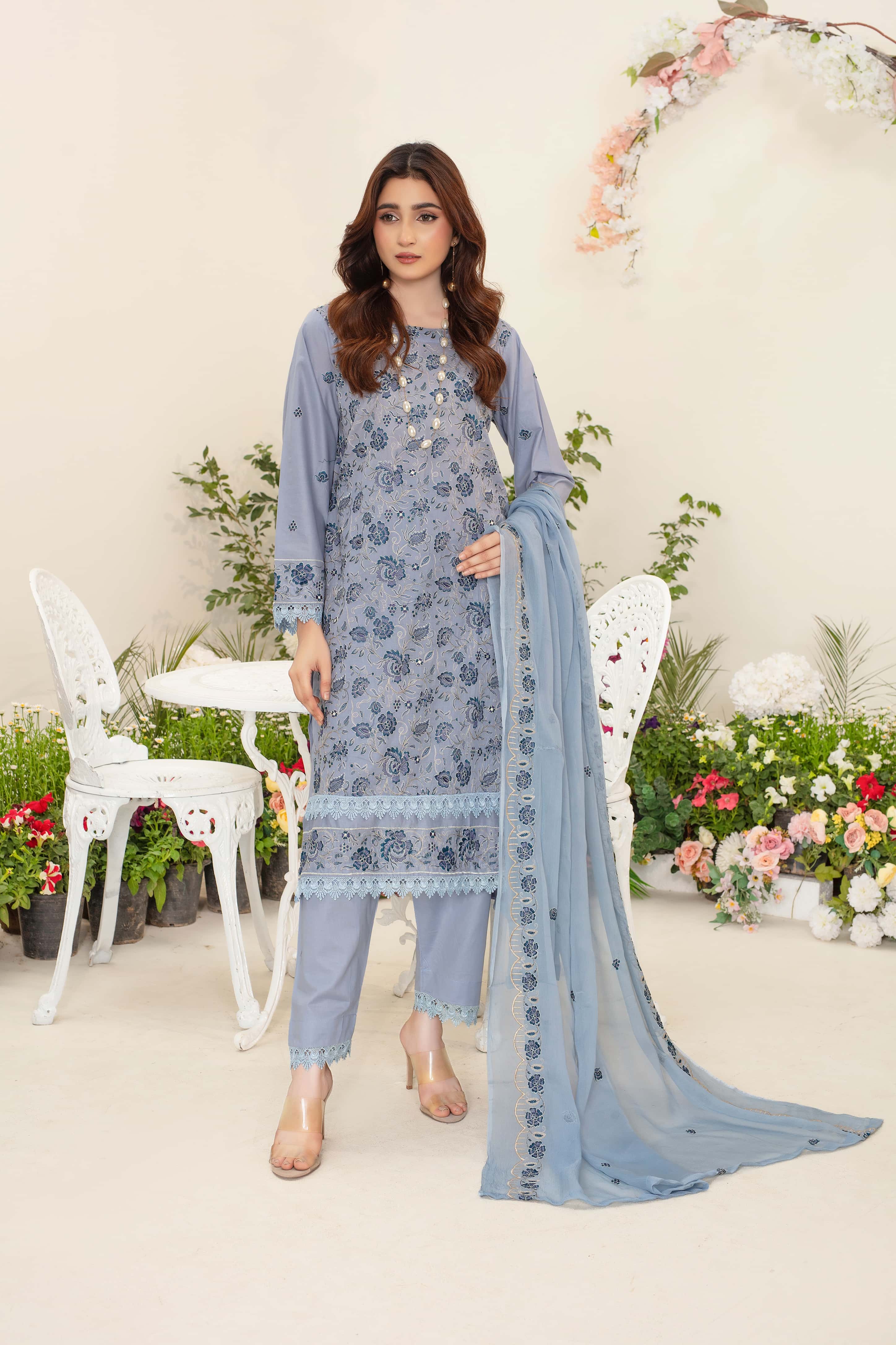 Saphira 3 piece full embroidered unstitched suit