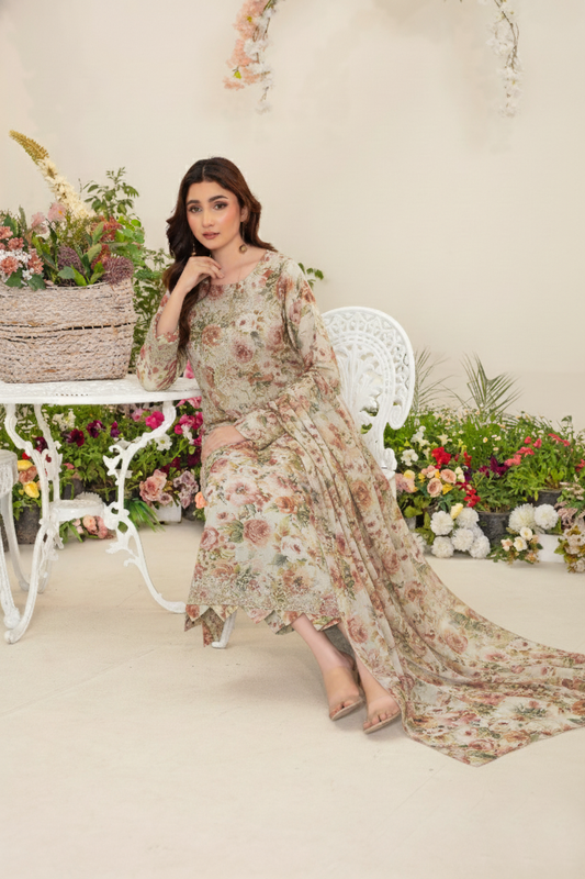 Ashen-03 قطعة خدار طباعة رقمية غير مخيطة مع وشاح خدار