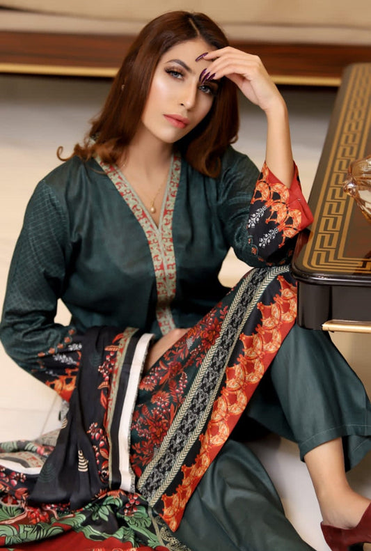 Verdure – Unstitched 3-Piece Digital Print Suit with Embroidered Neckline and Cotton (Lawn) Dupatta