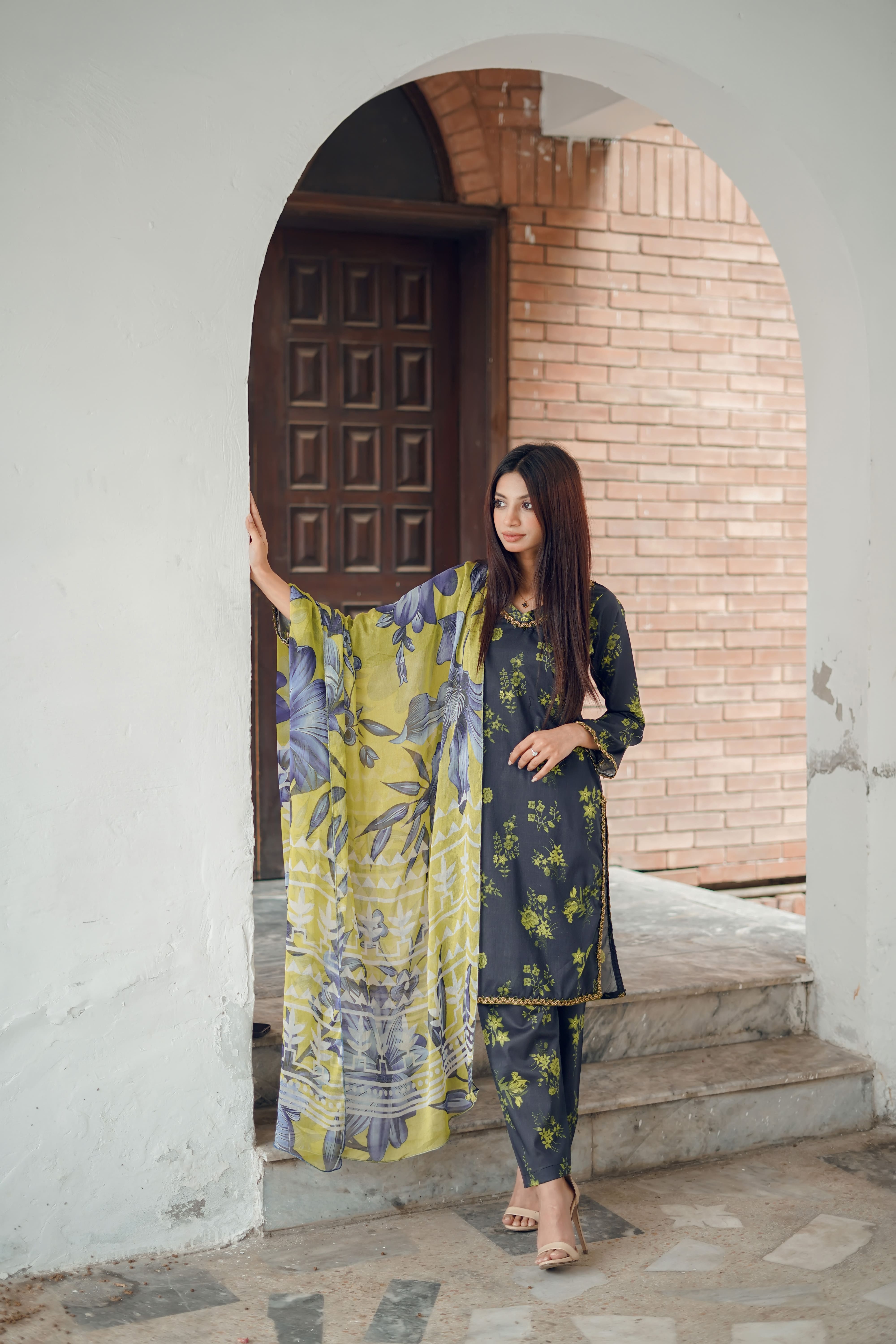 Lemon Blossom - 03 Piece Unstitched Digital Print with Bamber Dupatta