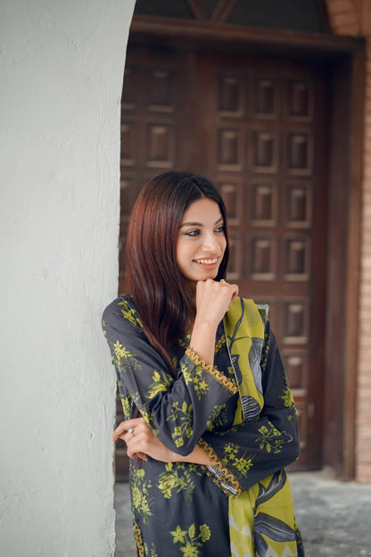 Lemon Blossom - 03 Piece Unstitched Digital Print with Bamber Dupatta