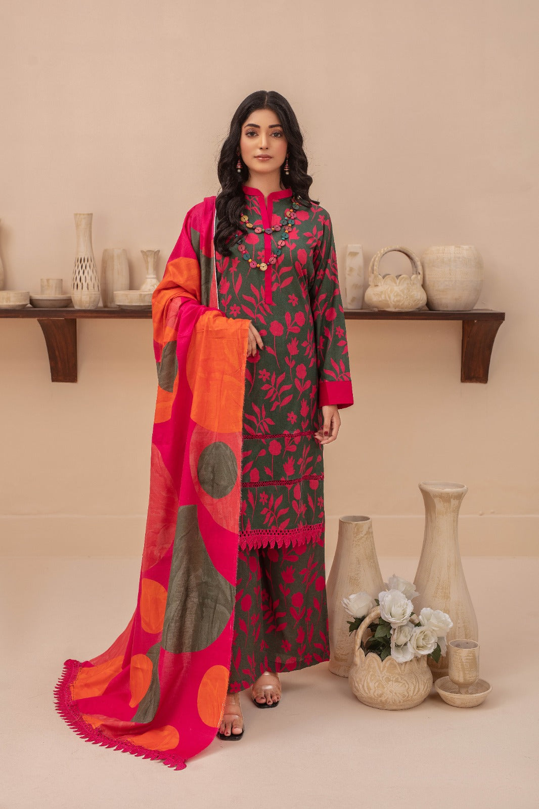 Scarlet - 03 Piece Unstitched Digital Print with Lawn Dupatta