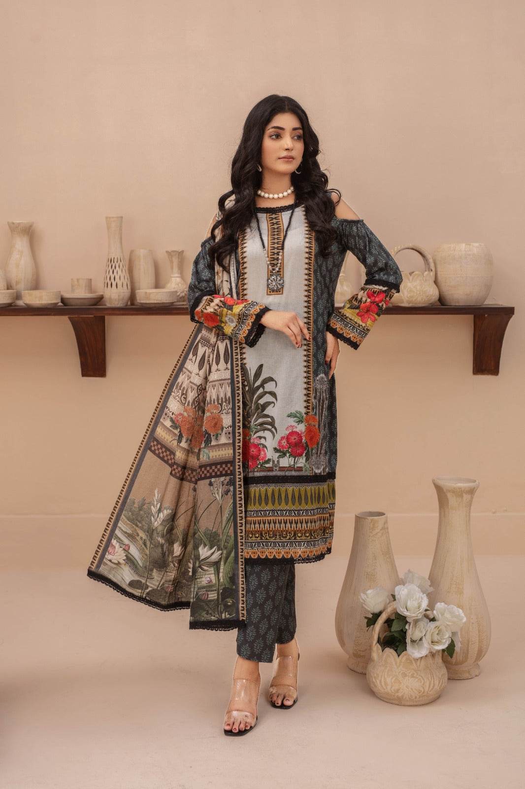 Eden - 03 Piece Unstitched Digital Print with Lawn Dupatta - Ayzal Minal