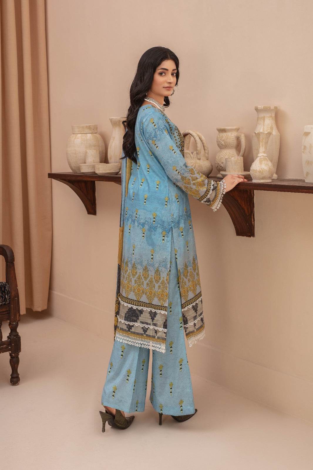 Azure - 03 Piece Unstitched Digital Print with Lawn Dupatta - Ayzal Minal