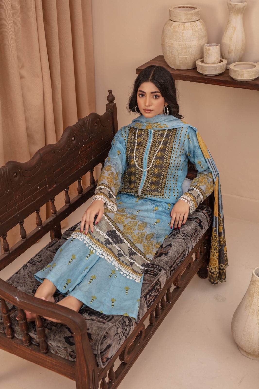 Azure - 03 Piece Unstitched Digital Print with Lawn Dupatta