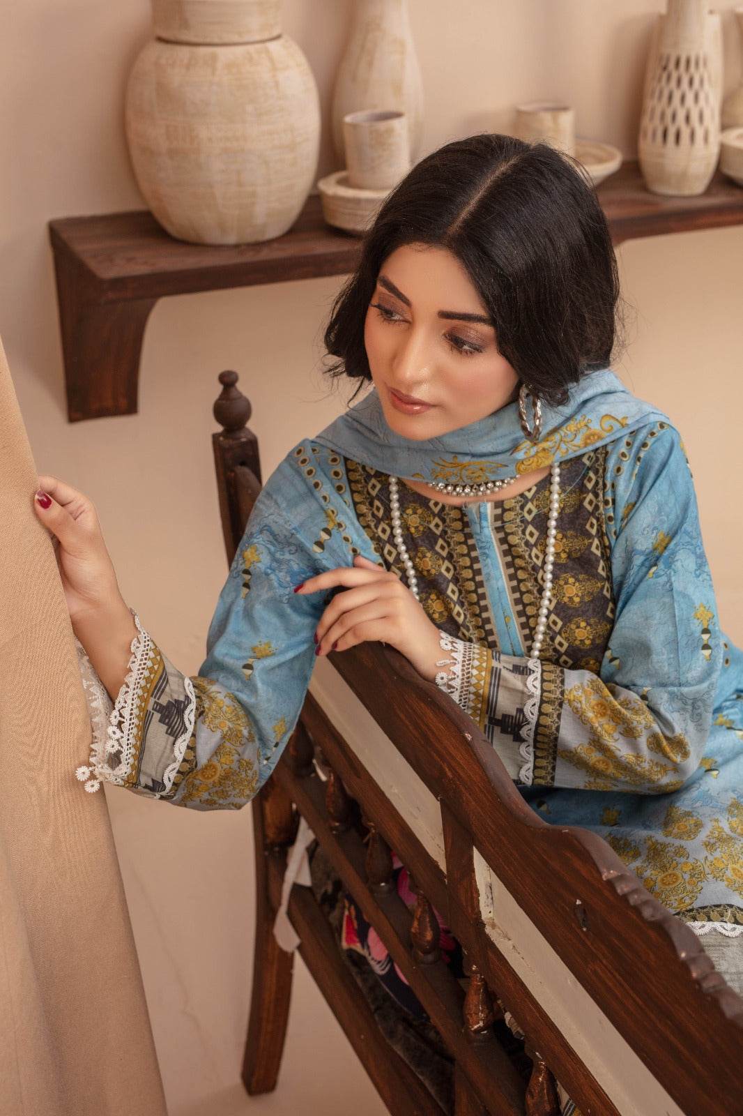 Azure - 03 Piece Unstitched Digital Print with Lawn Dupatta