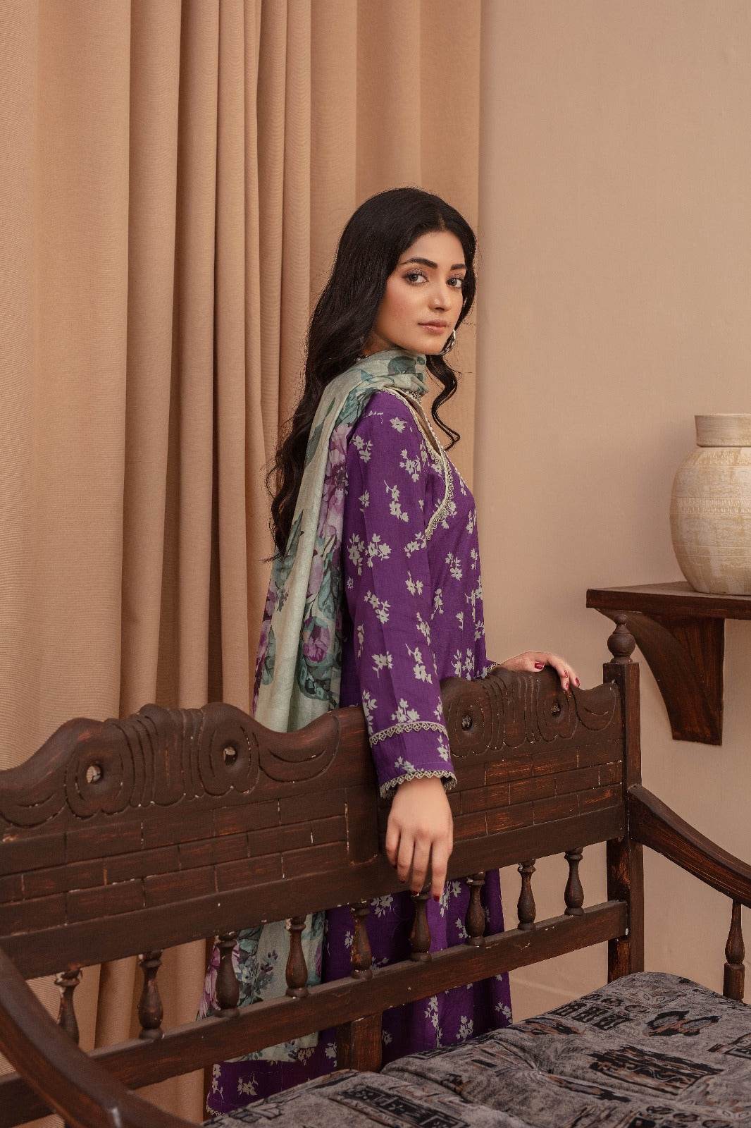 Iris - 03 Piece Unstitched Digital Print with Lawn Dupatta - Ayzal Minal