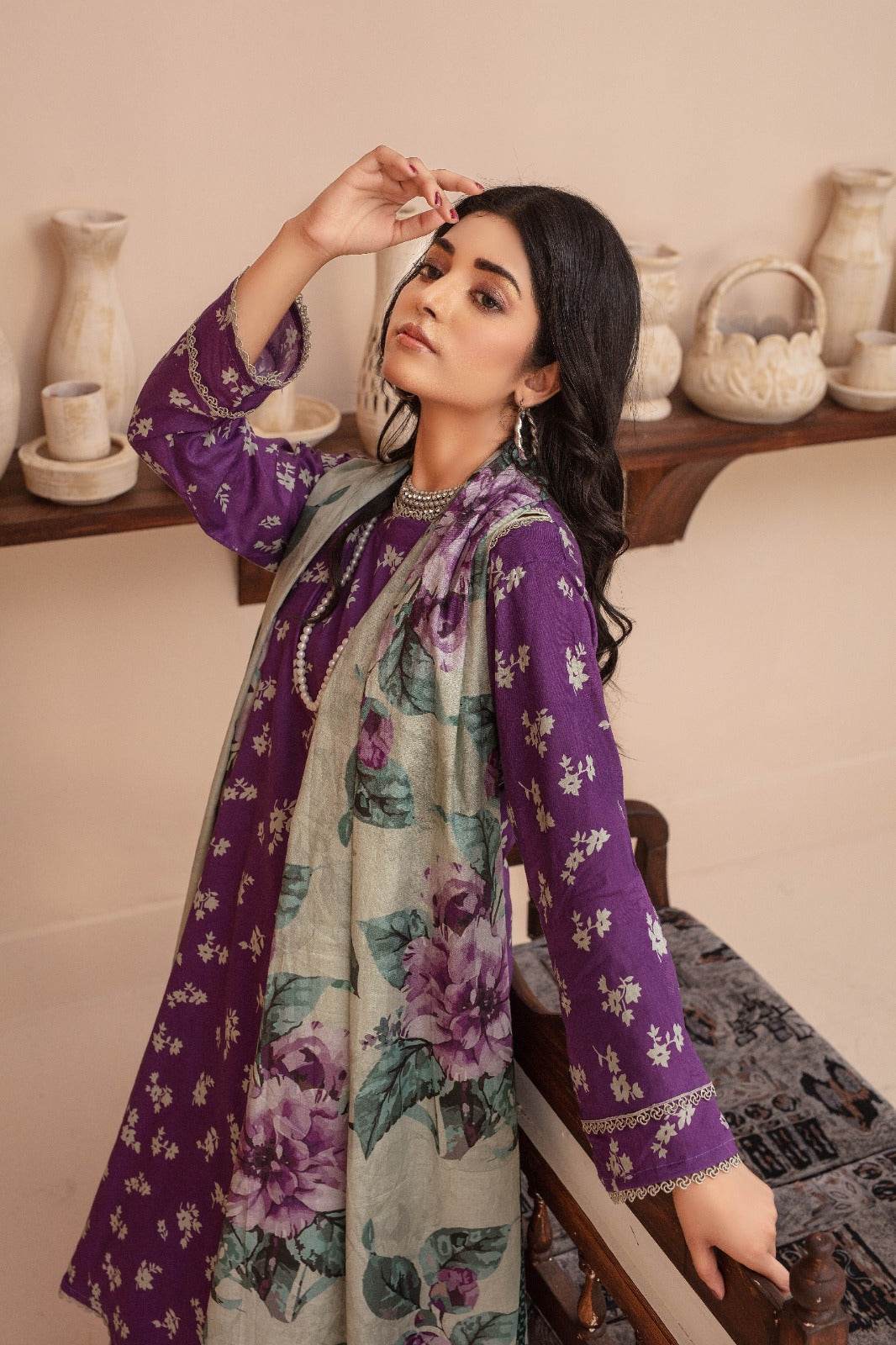Iris - 03 Piece Unstitched Digital Print with Lawn Dupatta - Ayzal Minal