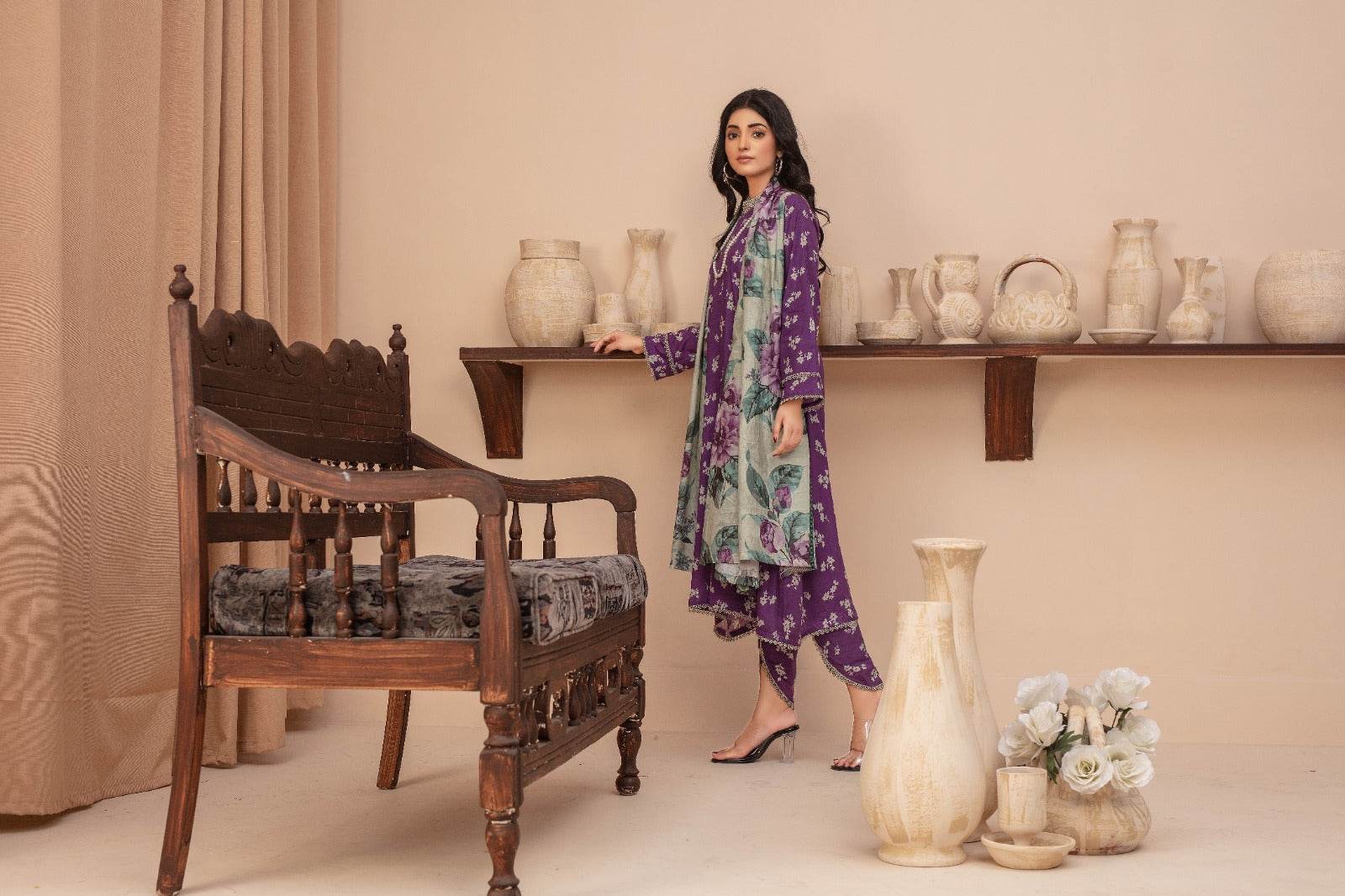 Iris - 03 Piece Unstitched Digital Print with Lawn Dupatta - Ayzal Minal