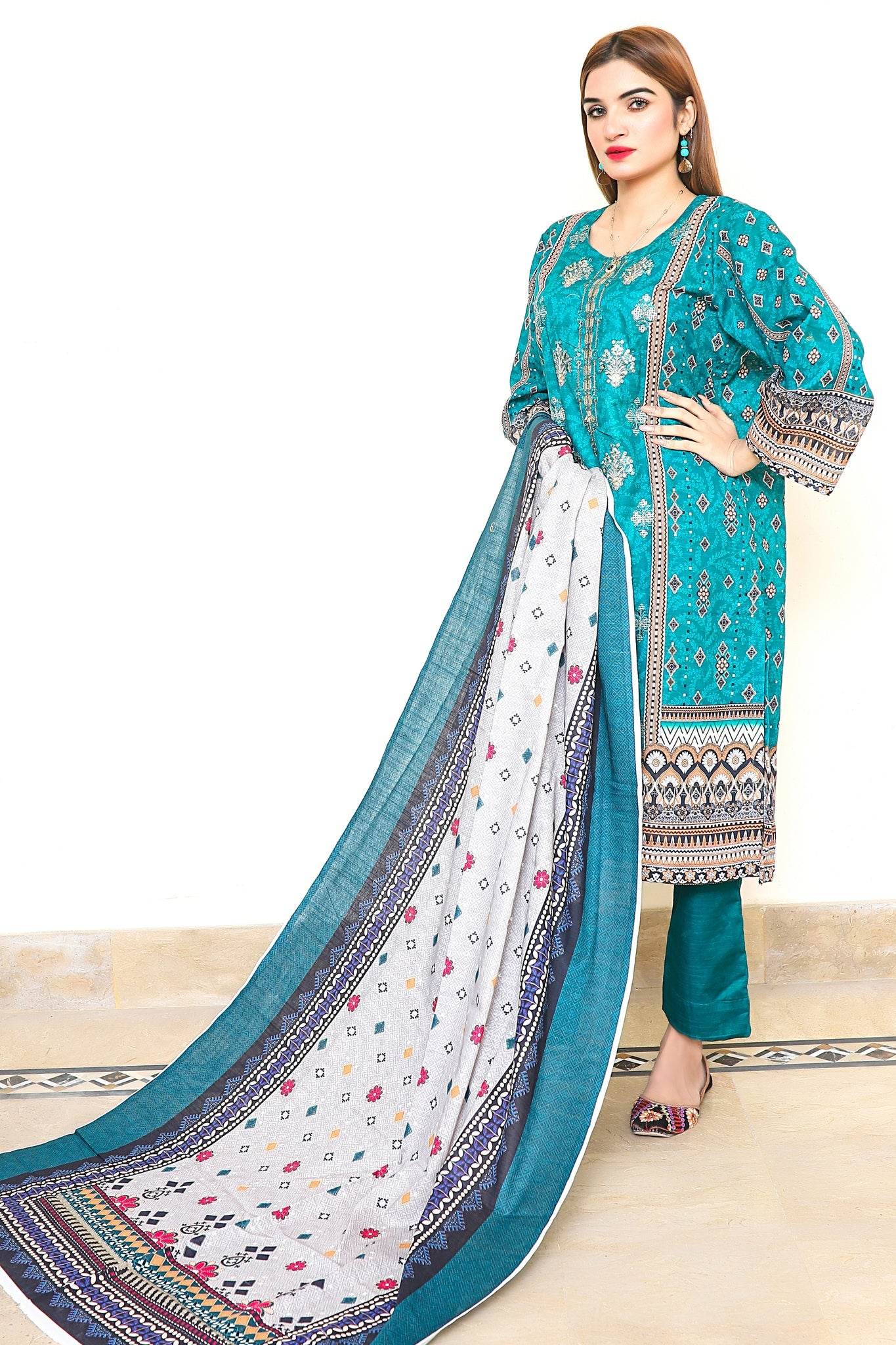 Frosted Blue - 3 PIECE EMBROIDERED UNSTITCHED KHADDAR - Ayzal Minal