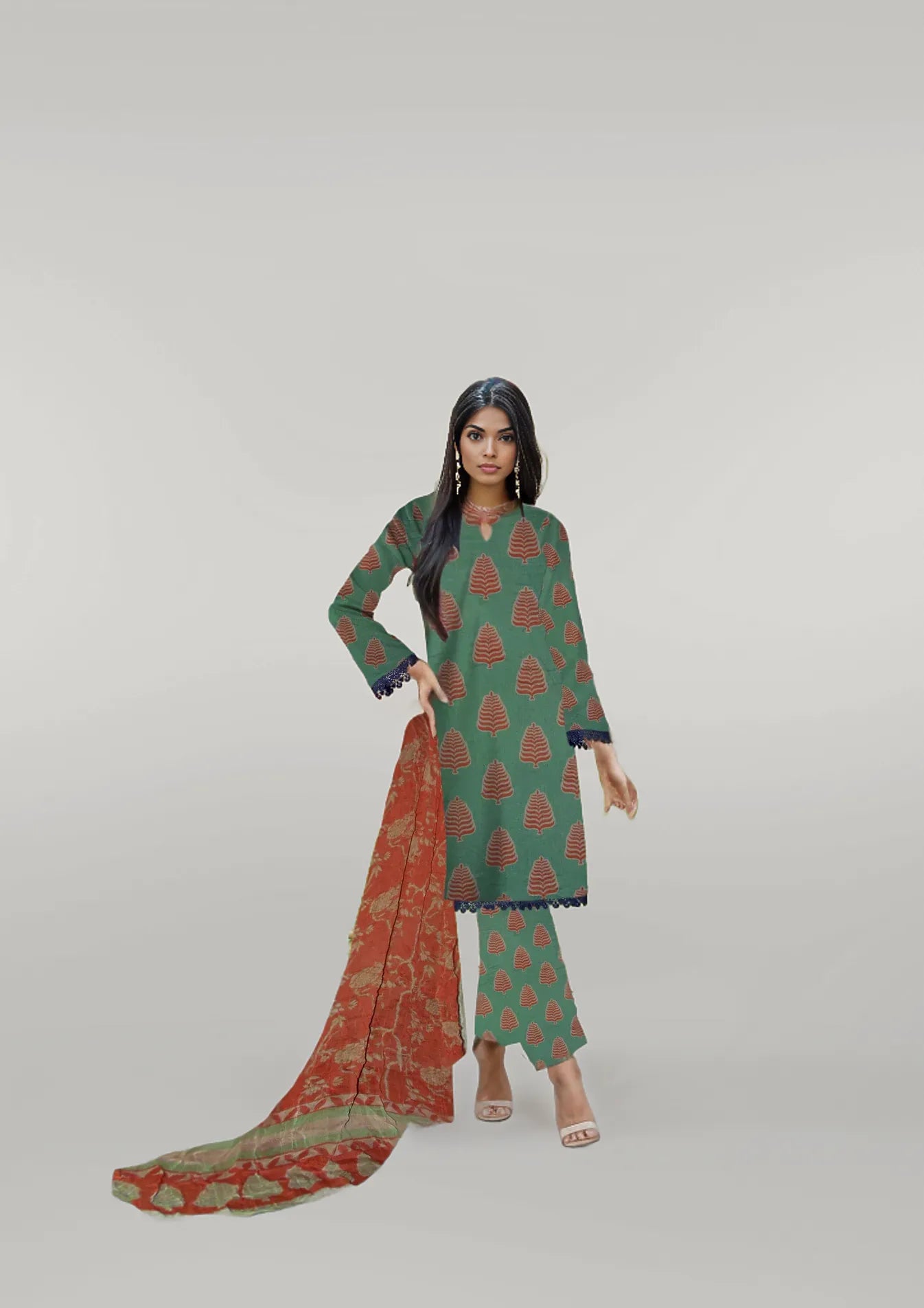 Sahil-e-Umeed - 03 قطع طباعة رقمية غير مخيطة مع وشاح العشب