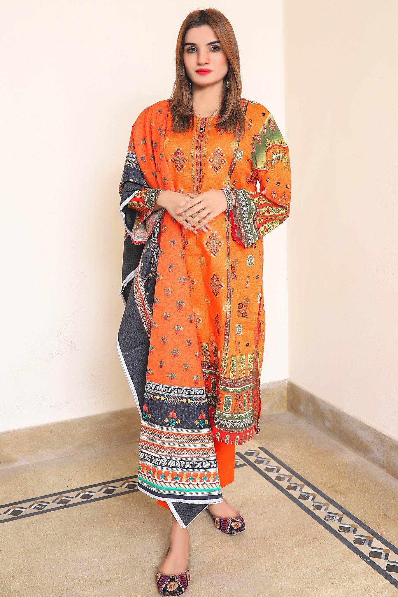 Autumn Mosaic - 3 PIECE EMBROIDERED UNSTITCHED KHADDAR - Ayzal Minal