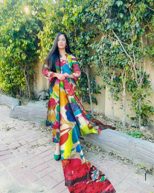 Colorburst Charm - 03 Piece Unstitched Digital Print with Lawn Dupatta