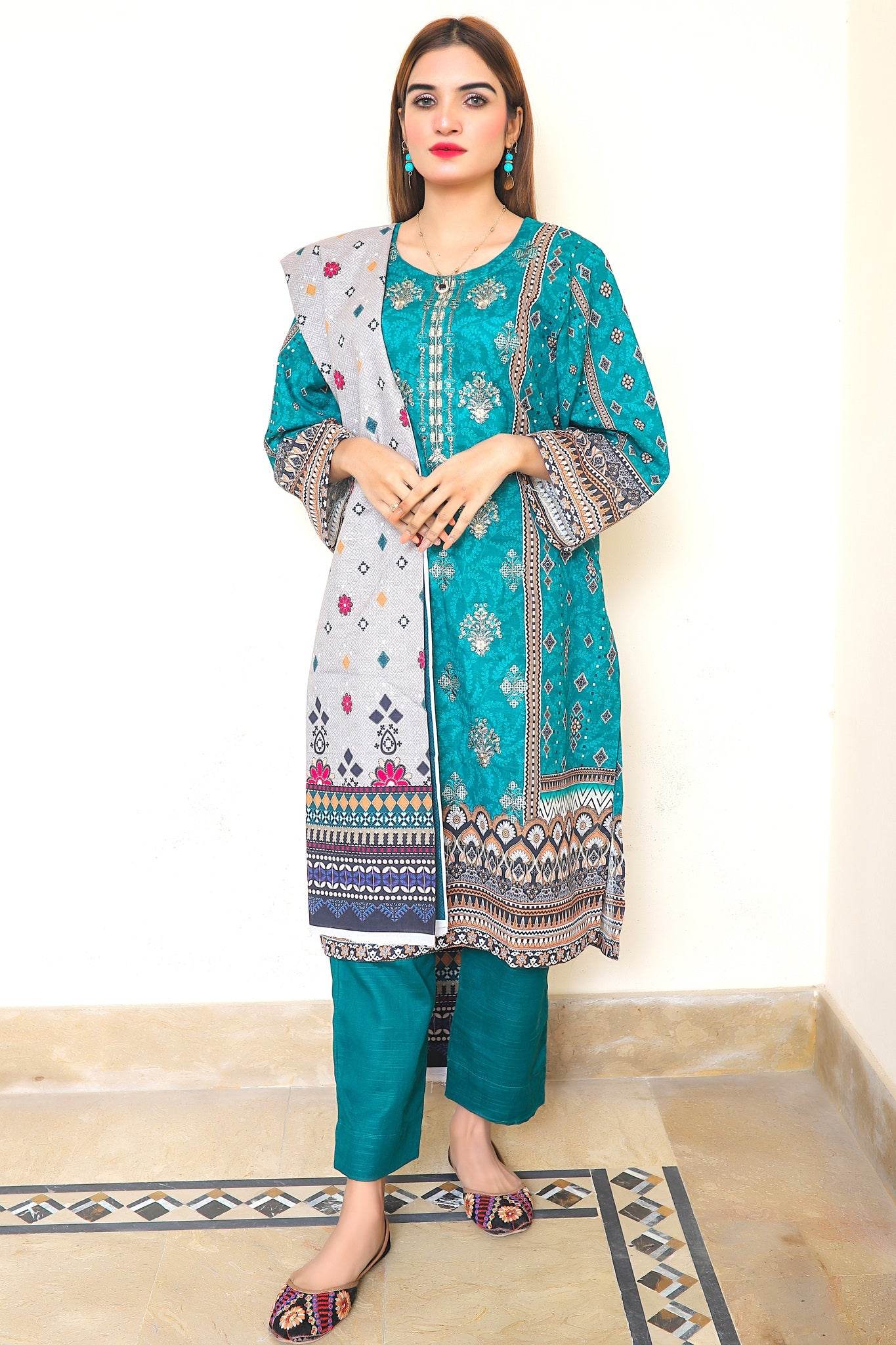 Frosted Blue - 3 PIECE EMBROIDERED UNSTITCHED KHADDAR - Ayzal Minal