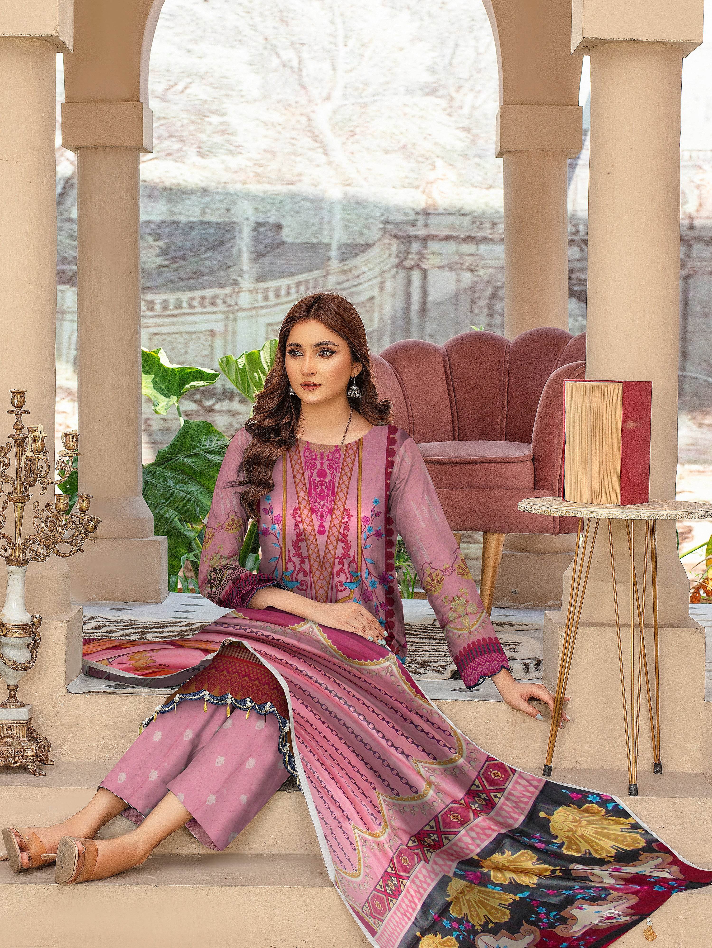 Blossom - 03 Piece Unstitched Digital Print with Lawn Dupatta - Ayzal Minal