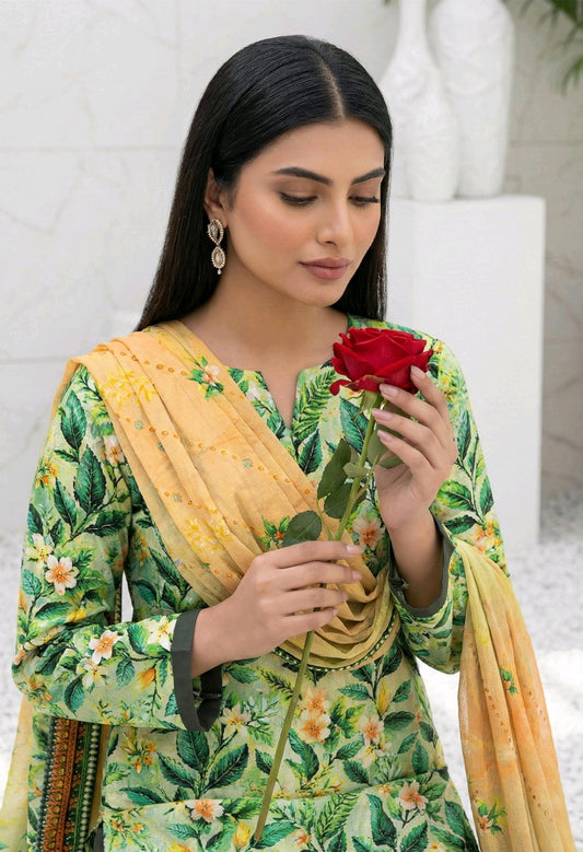 Waniya- 03 Piece - Digital Print with Lawn Voil  Dupatta