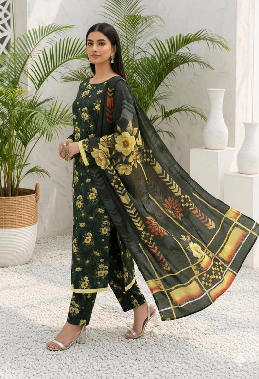 Ora- 03 Piece - Digital Print with Lawn Voil  Dupatta