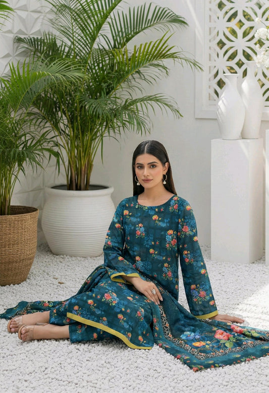 Noraya- 03 Piece - Digital Print with Lawn Voil  Dupatta