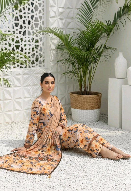 Selina- 03 Piece - Digital Print with Lawn Voil  Dupatta