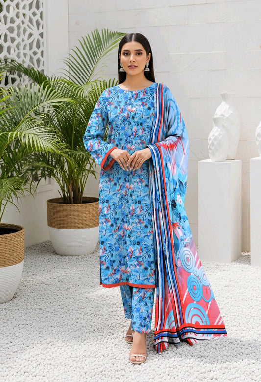 Savira- 03 Piece - Digital Print with Lawn Voil  Dupatta