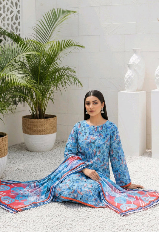 Savira- 03 Piece - Digital Print with Lawn Voil  Dupatta